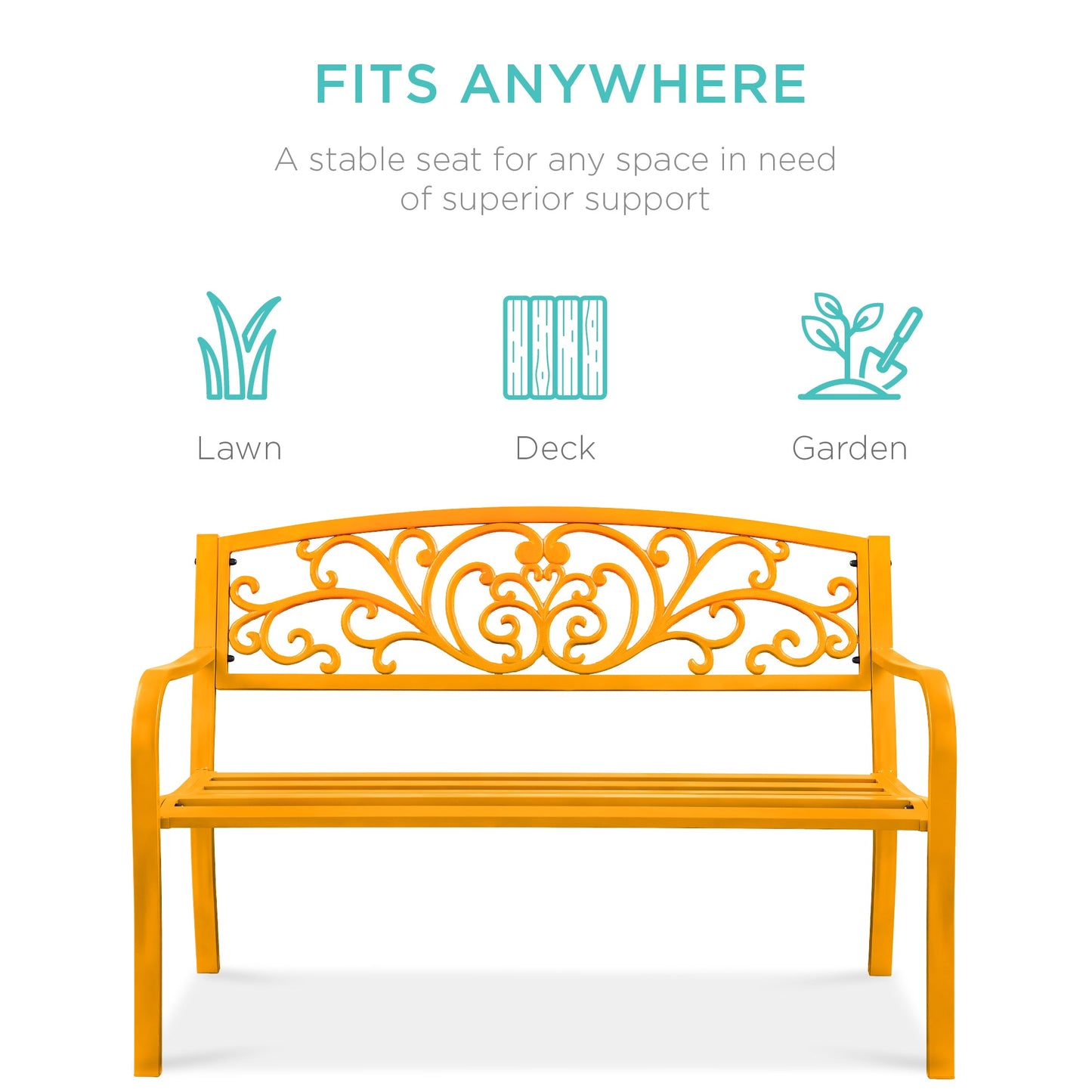 Steel Bench for Outdoor, Patio, Garden w/ Floral Design - 50in