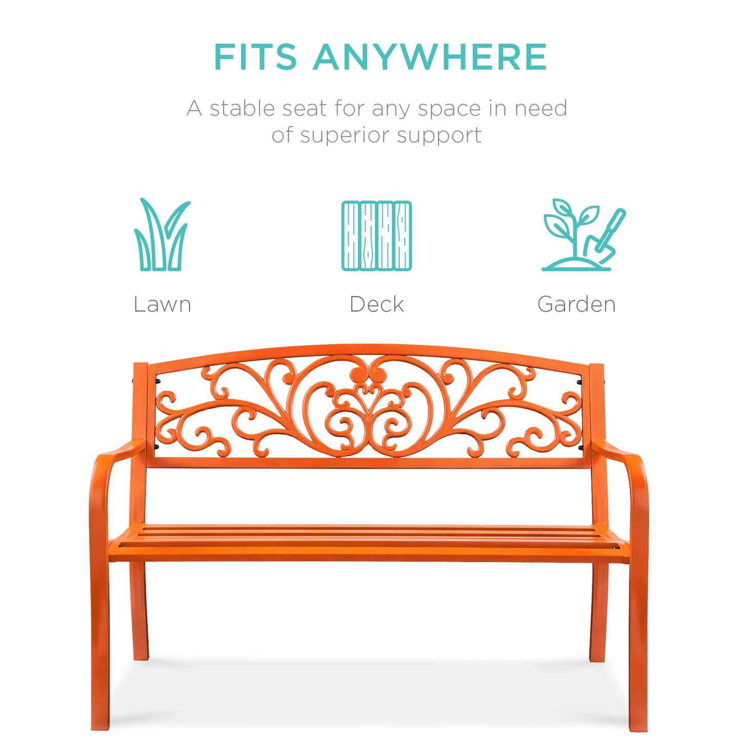 Steel Bench for Outdoor, Patio, Garden w/ Floral Design - 50in