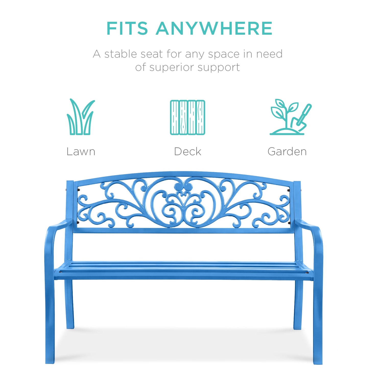 Steel Bench for Outdoor, Patio, Garden w/ Floral Design - 50in