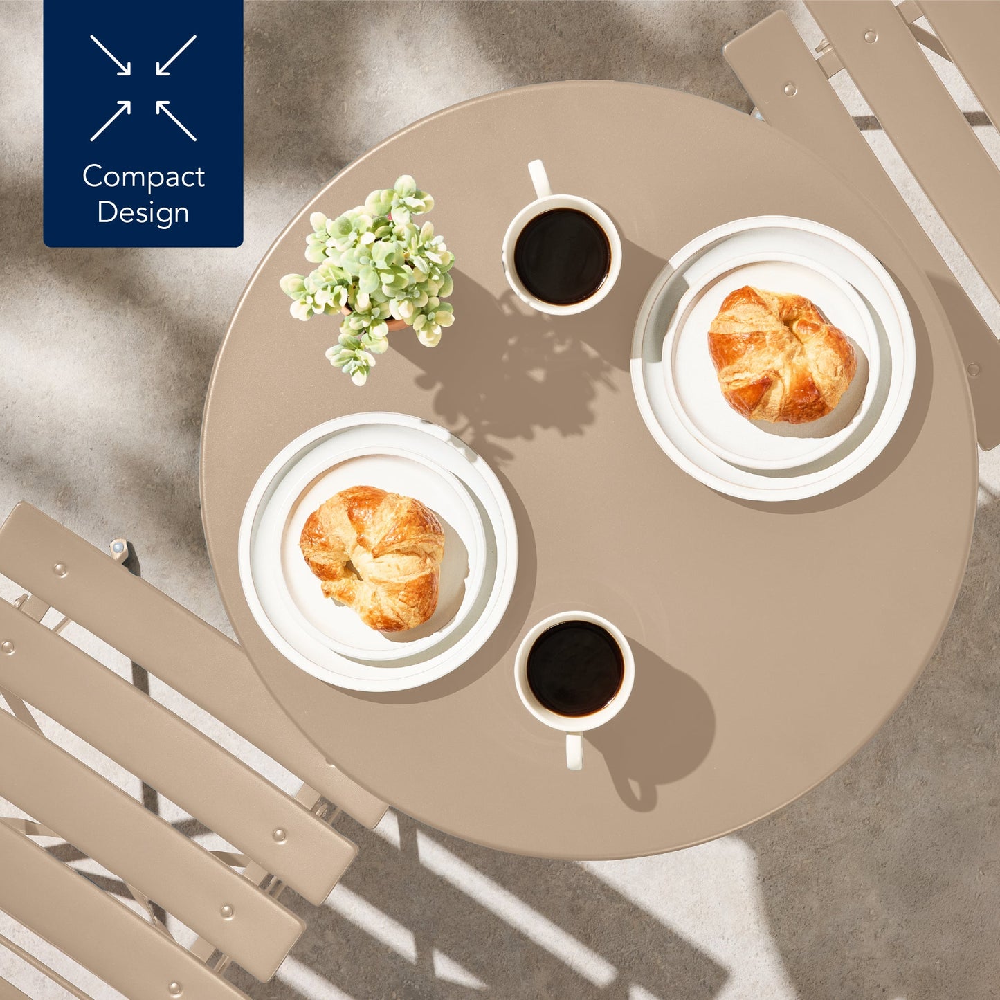 3-Piece Small Folding Patio Bistro Set w/ 2 Chairs