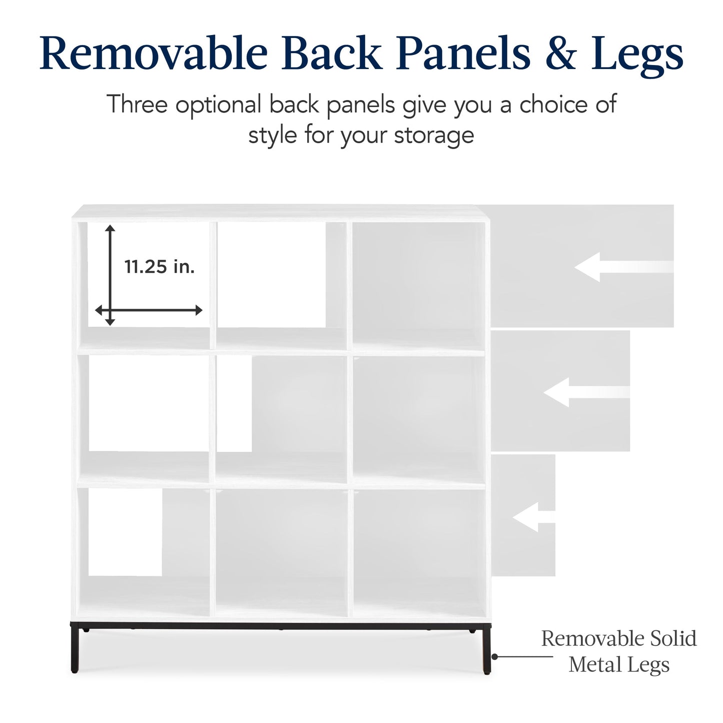 Elevated 9-Cube Storage Organizer, 11in Bookshelf, w/ Metal Legs