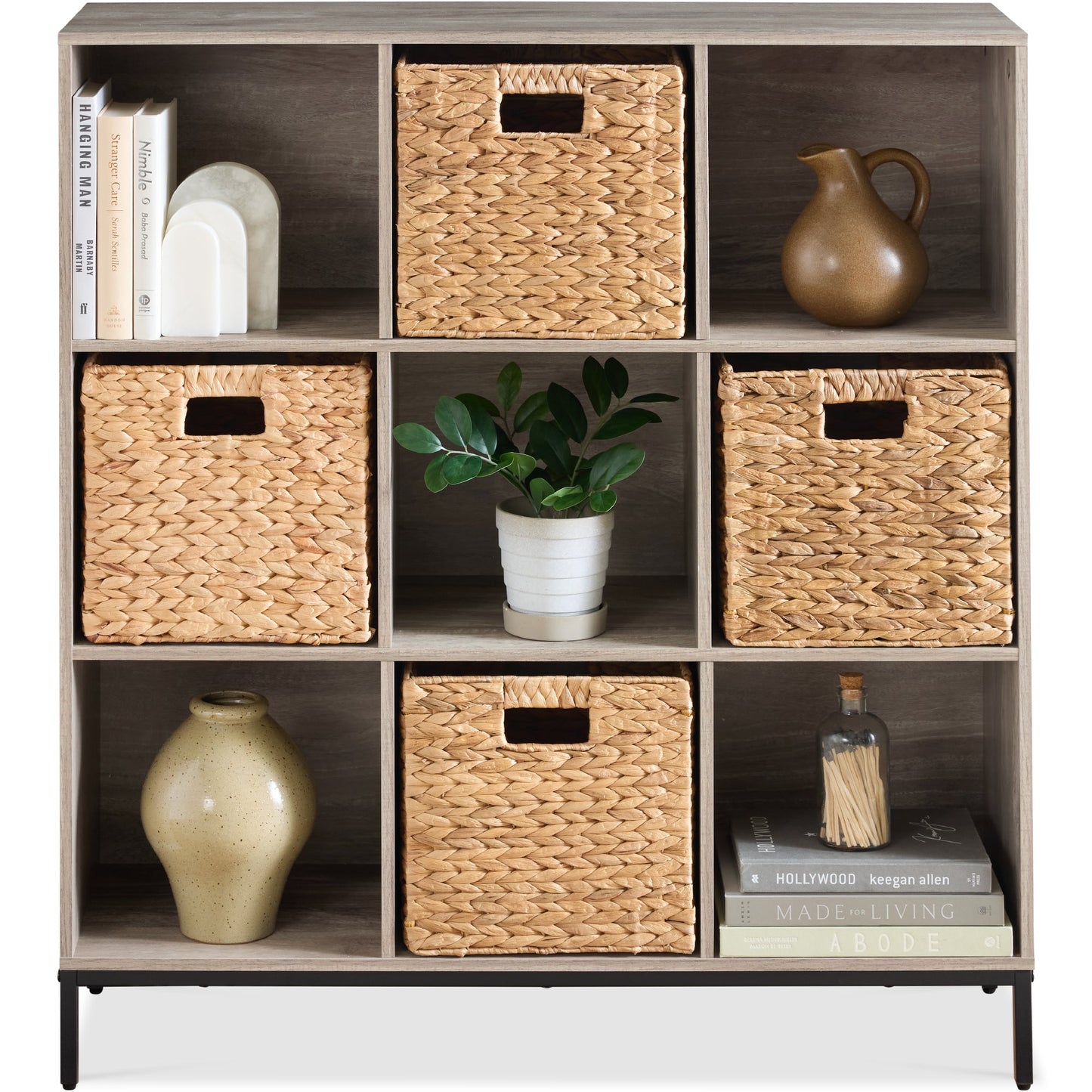 Elevated 9-Cube Storage Organizer, 11in Bookshelf, w/ Metal Legs