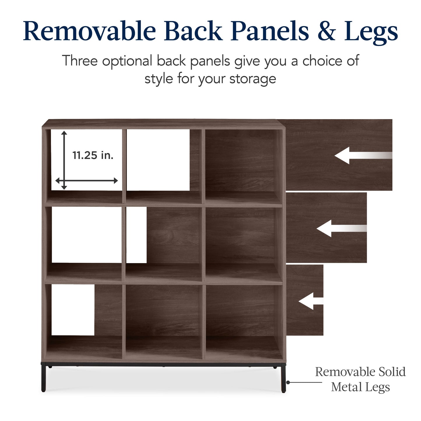 Elevated 9-Cube Storage Organizer, 11in Bookshelf, w/ Metal Legs