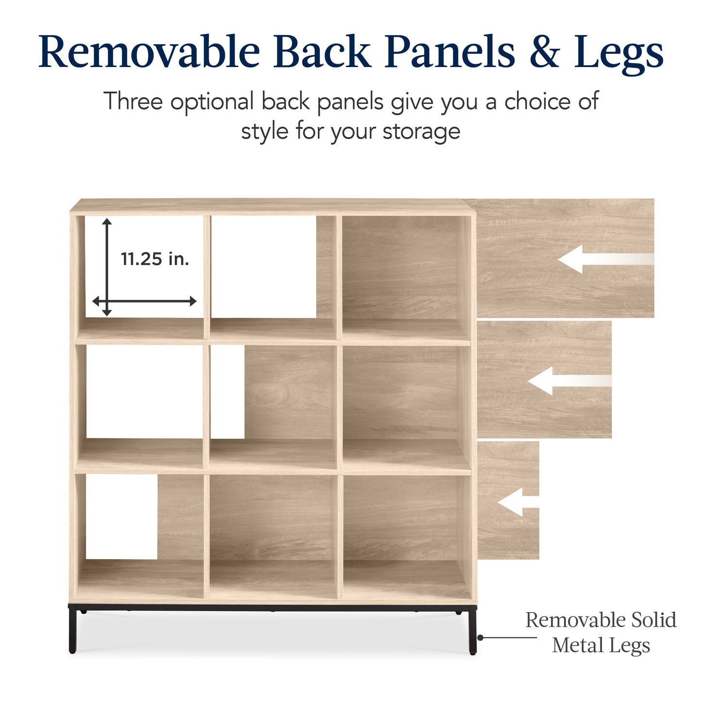 Elevated 9-Cube Storage Organizer, 11in Bookshelf, w/ Metal Legs