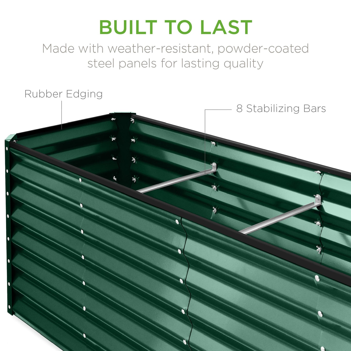 Outdoor Metal Raised Garden Bed for Vegetables, Flowers, Herbs - 8x2x2ft