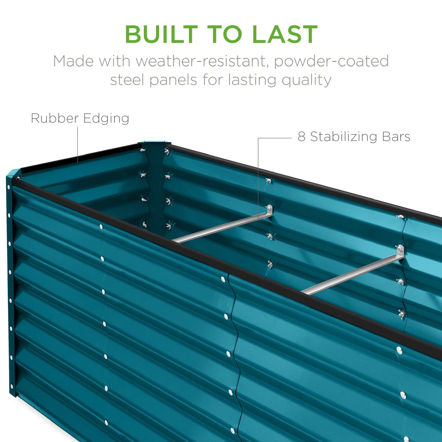 Outdoor Metal Raised Garden Bed for Vegetables, Flowers, Herbs - 8x2x2ft