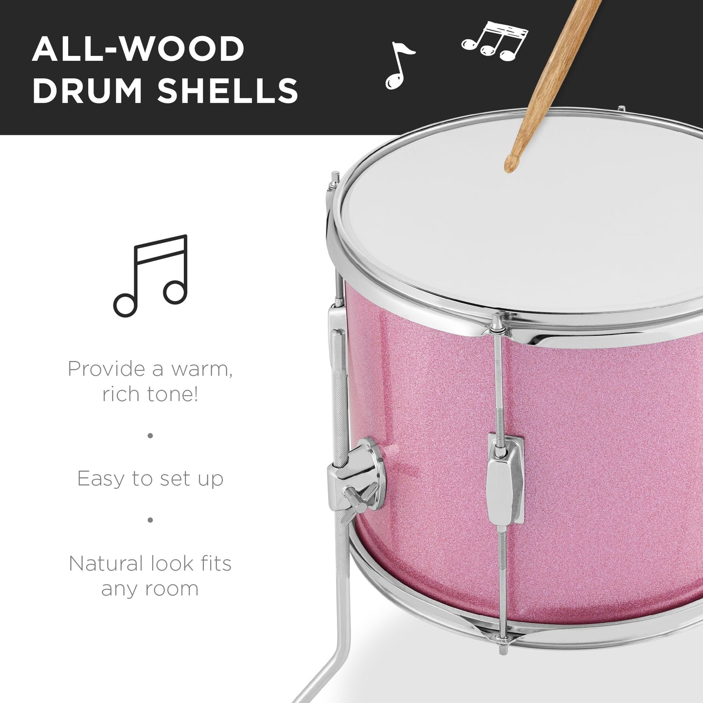 Kids Beginner All Wood Acoustic Drum Kit Starter Set w/ Stool, Drumsticks