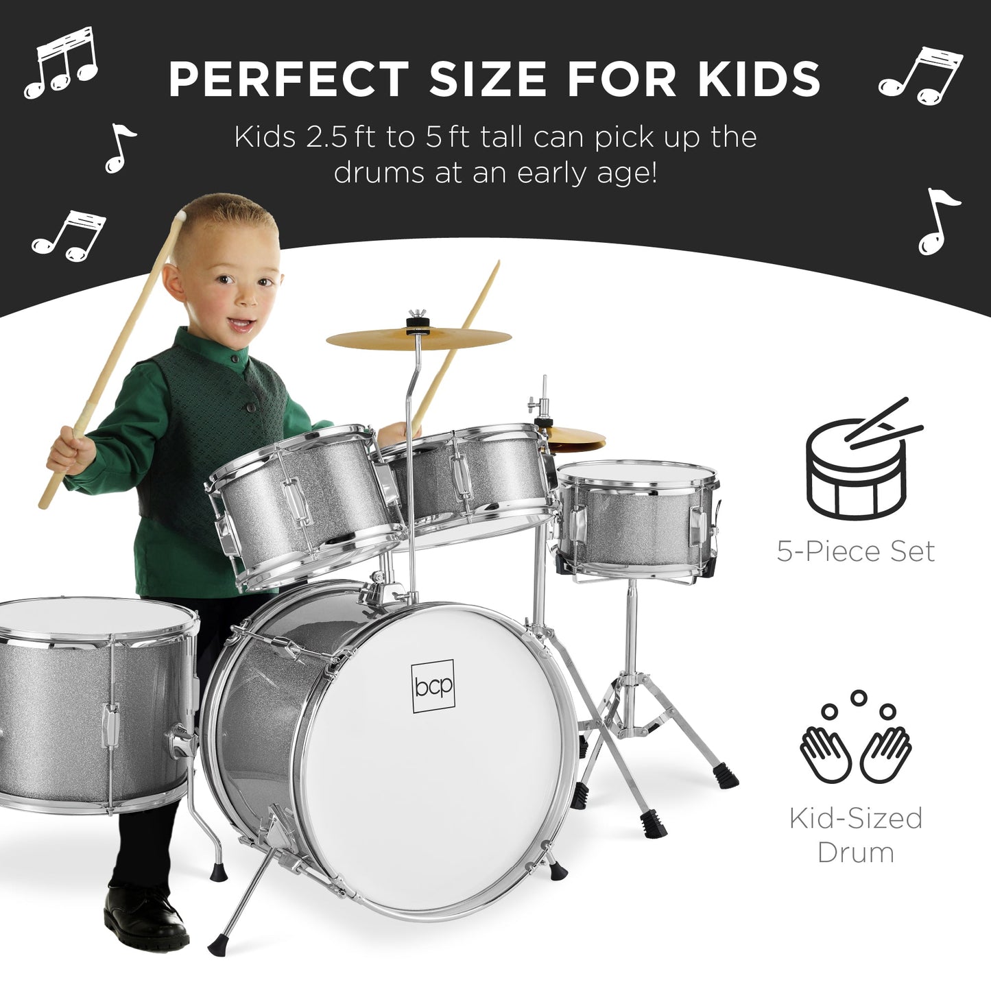 Kids Beginner All Wood Acoustic Drum Kit Starter Set w/ Stool, Drumsticks