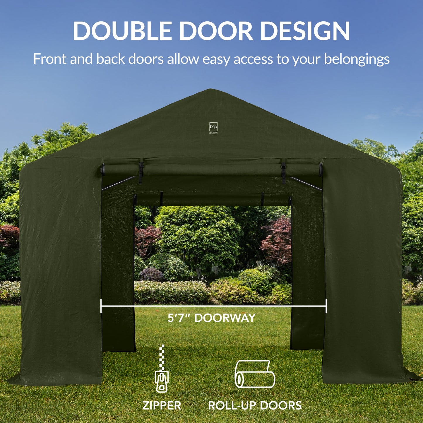 Outdoor Fabric Storage Shed w/ Metal Frame, Dual Zipper Doors - 10x8ft
