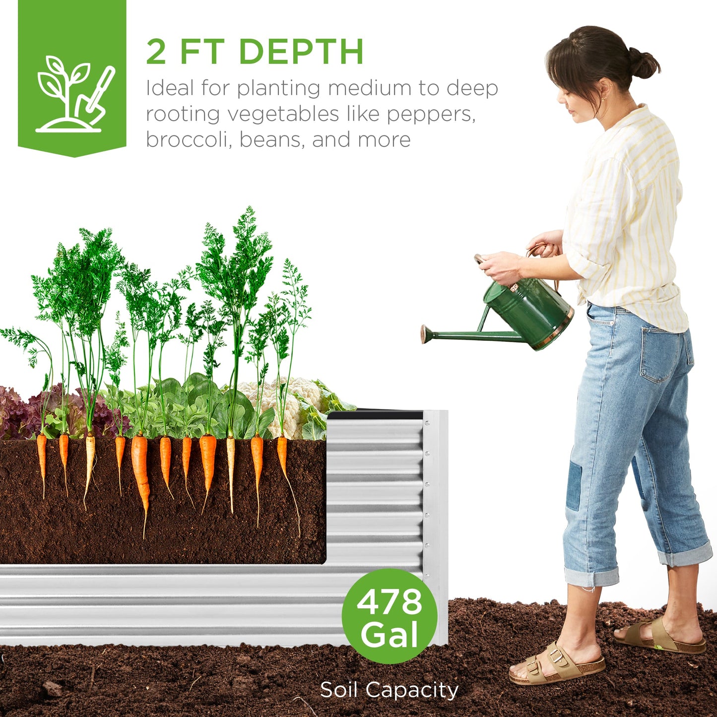 Outdoor Metal Raised Garden Bed for Vegetables, Flowers, Herbs - 8x4x2ft