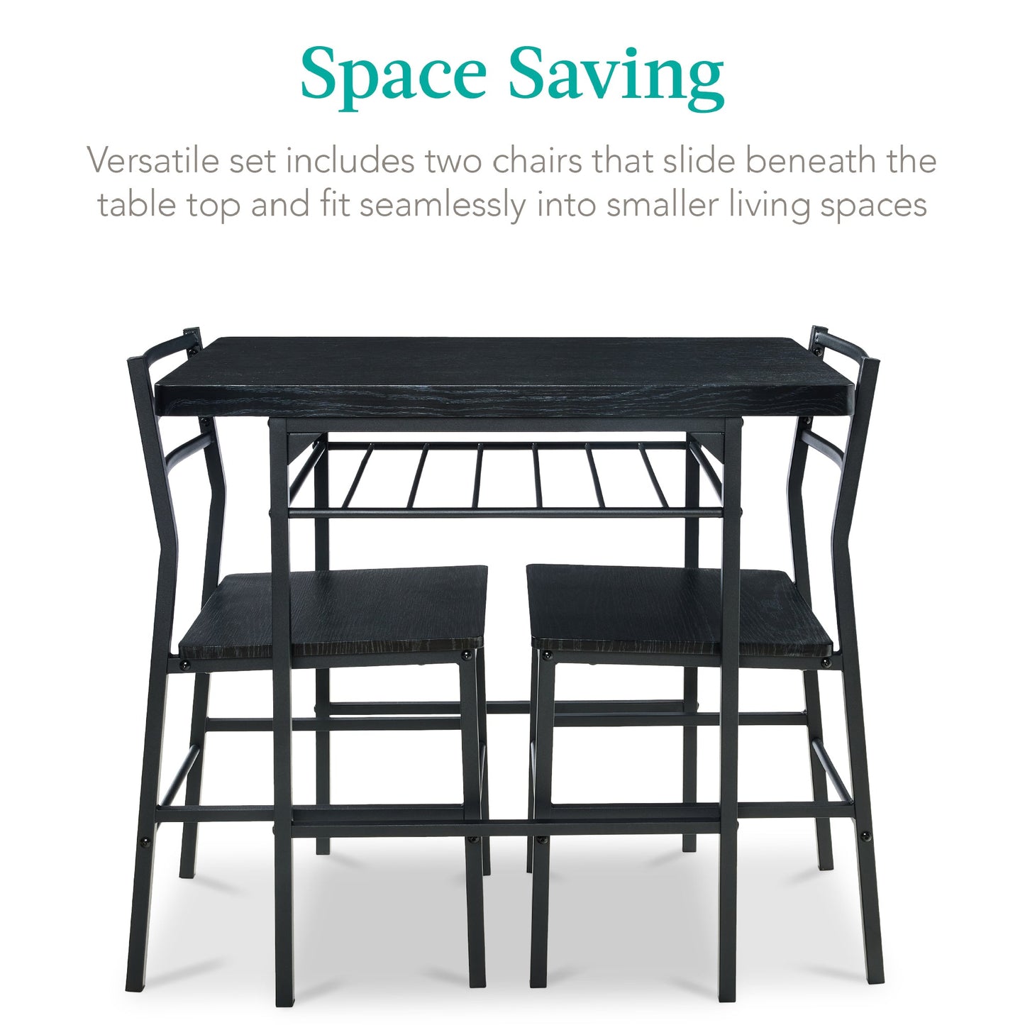 3-Piece Modern Square Dining Set w/ Storage Rack
