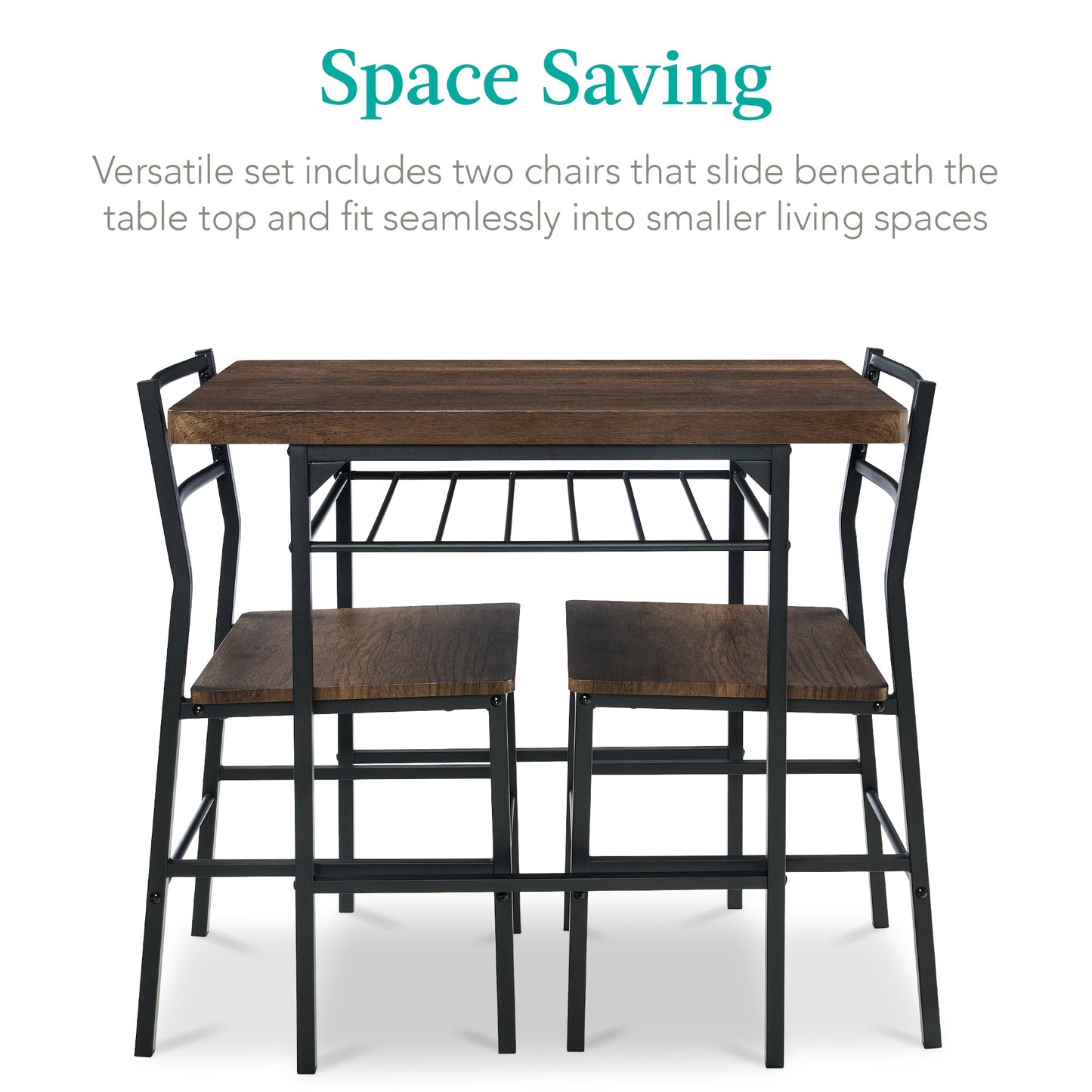 3-Piece Modern Square Dining Set w/ Storage Rack