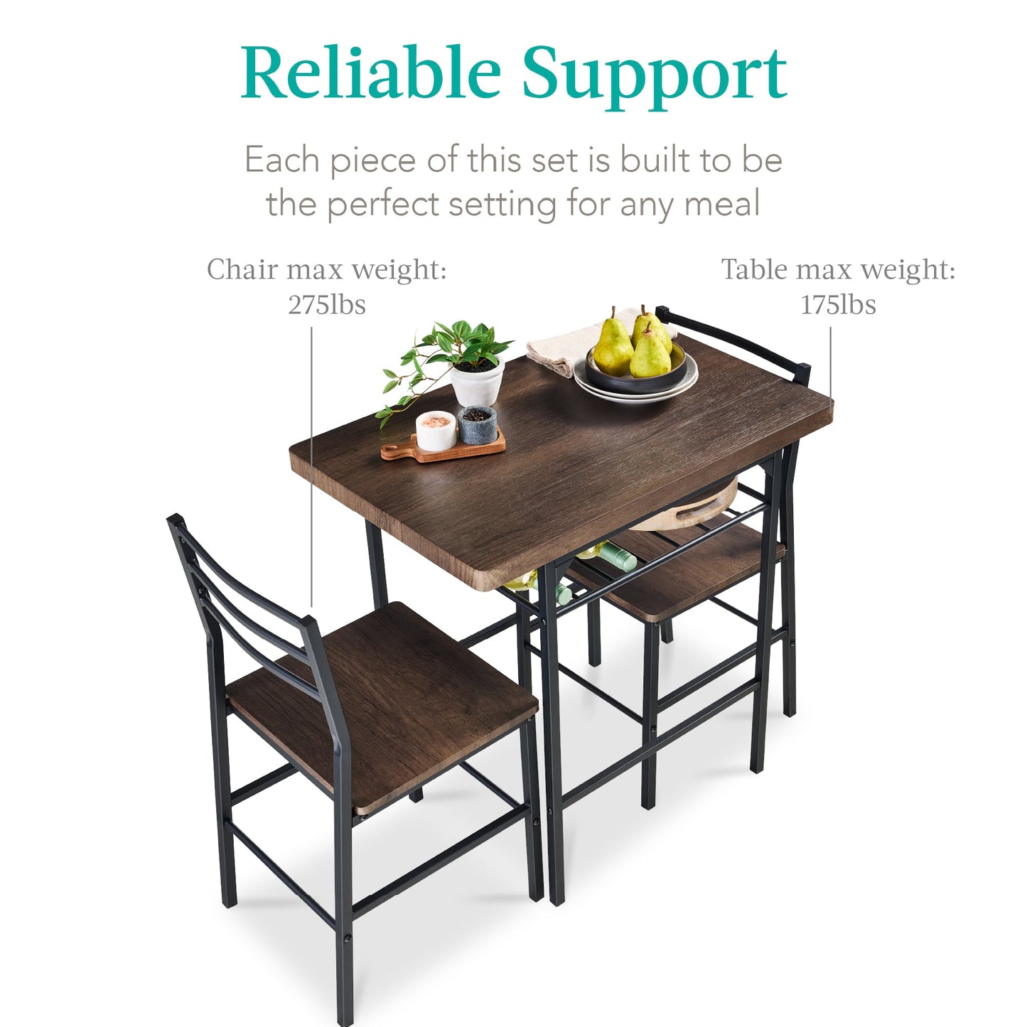 3-Piece Modern Square Dining Set w/ Storage Rack
