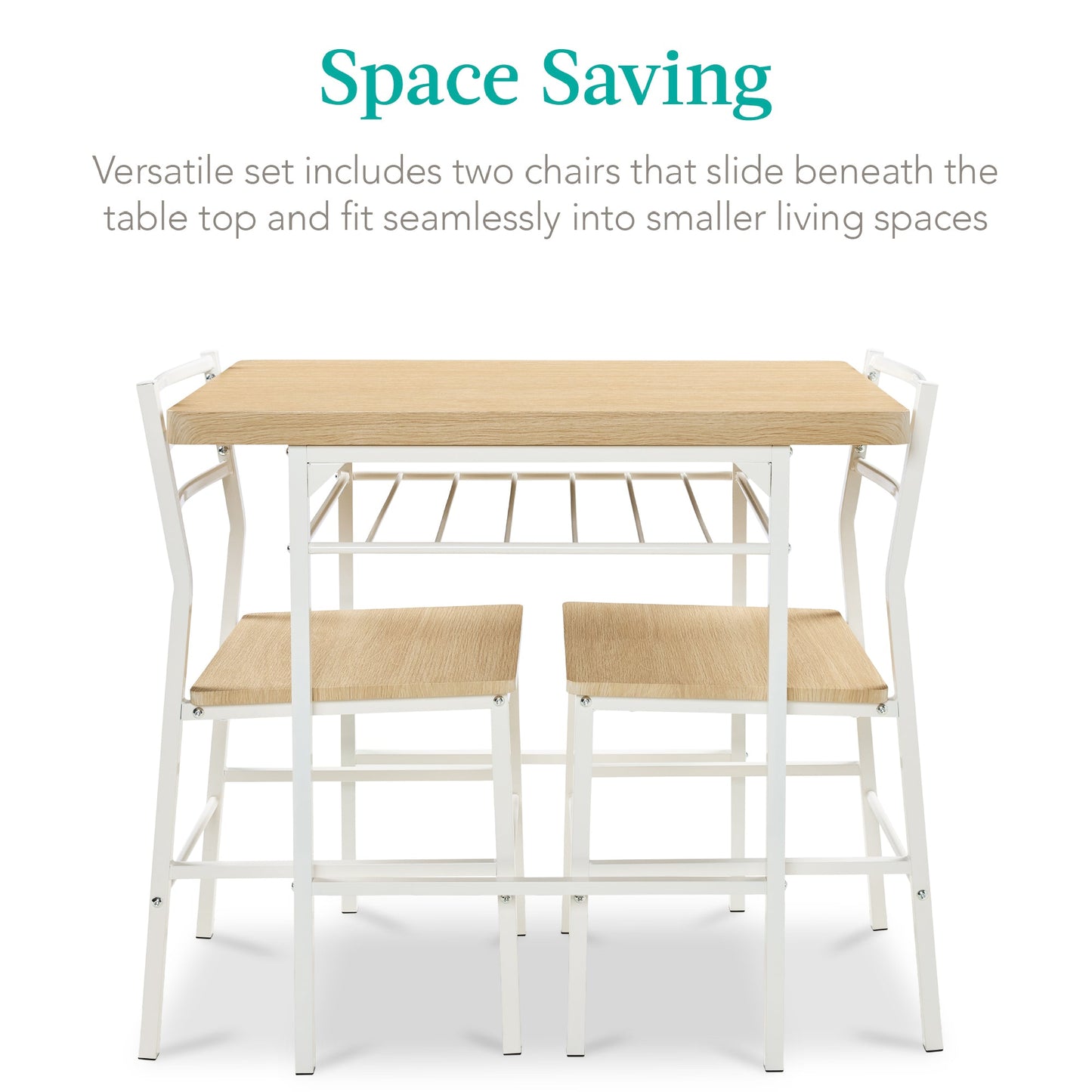 3-Piece Modern Square Dining Set w/ Storage Rack