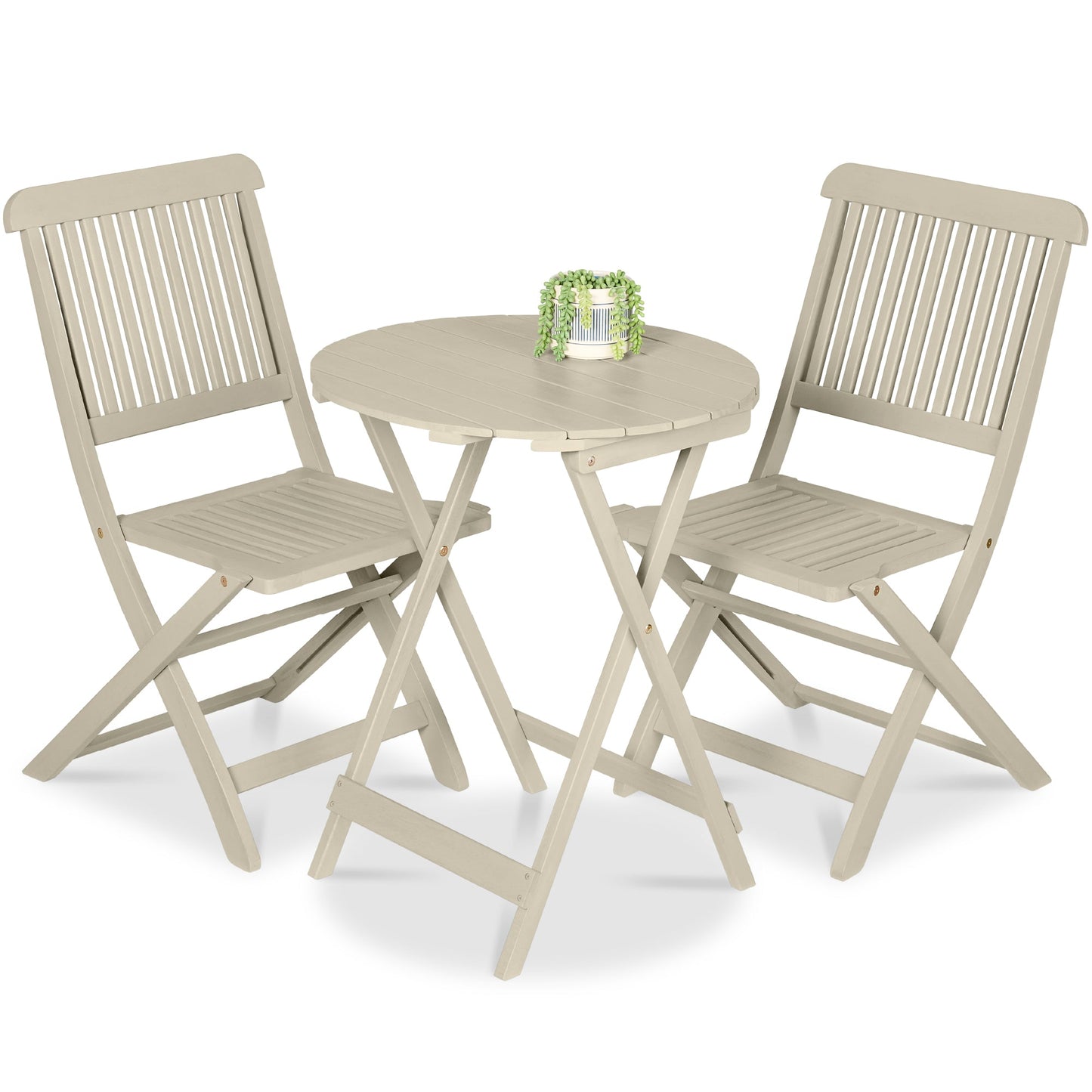 3-Piece Acacia Wood Bistro Set w/ Folding Table, 2 Chairs