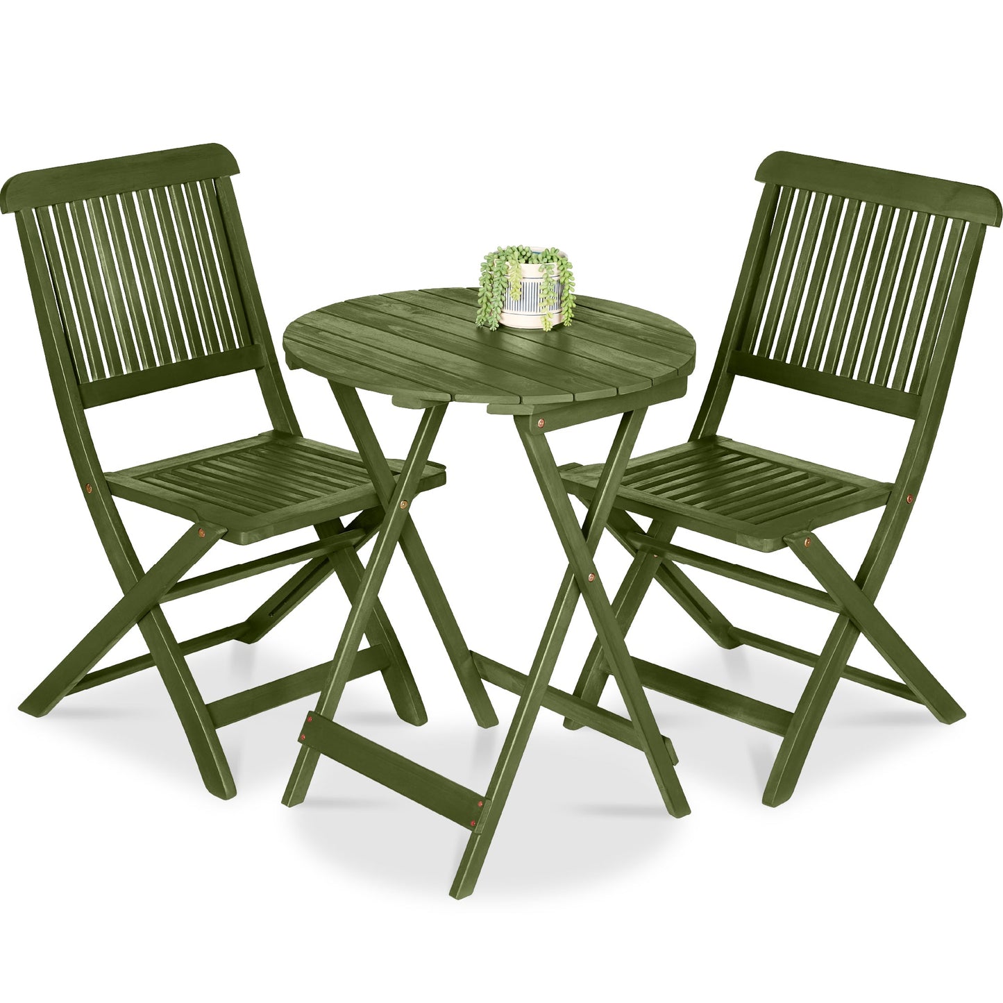 3-Piece Acacia Wood Bistro Set w/ Folding Table, 2 Chairs