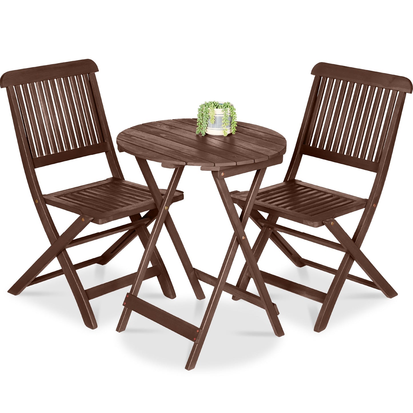 3-Piece Acacia Wood Bistro Set w/ Folding Table, 2 Chairs