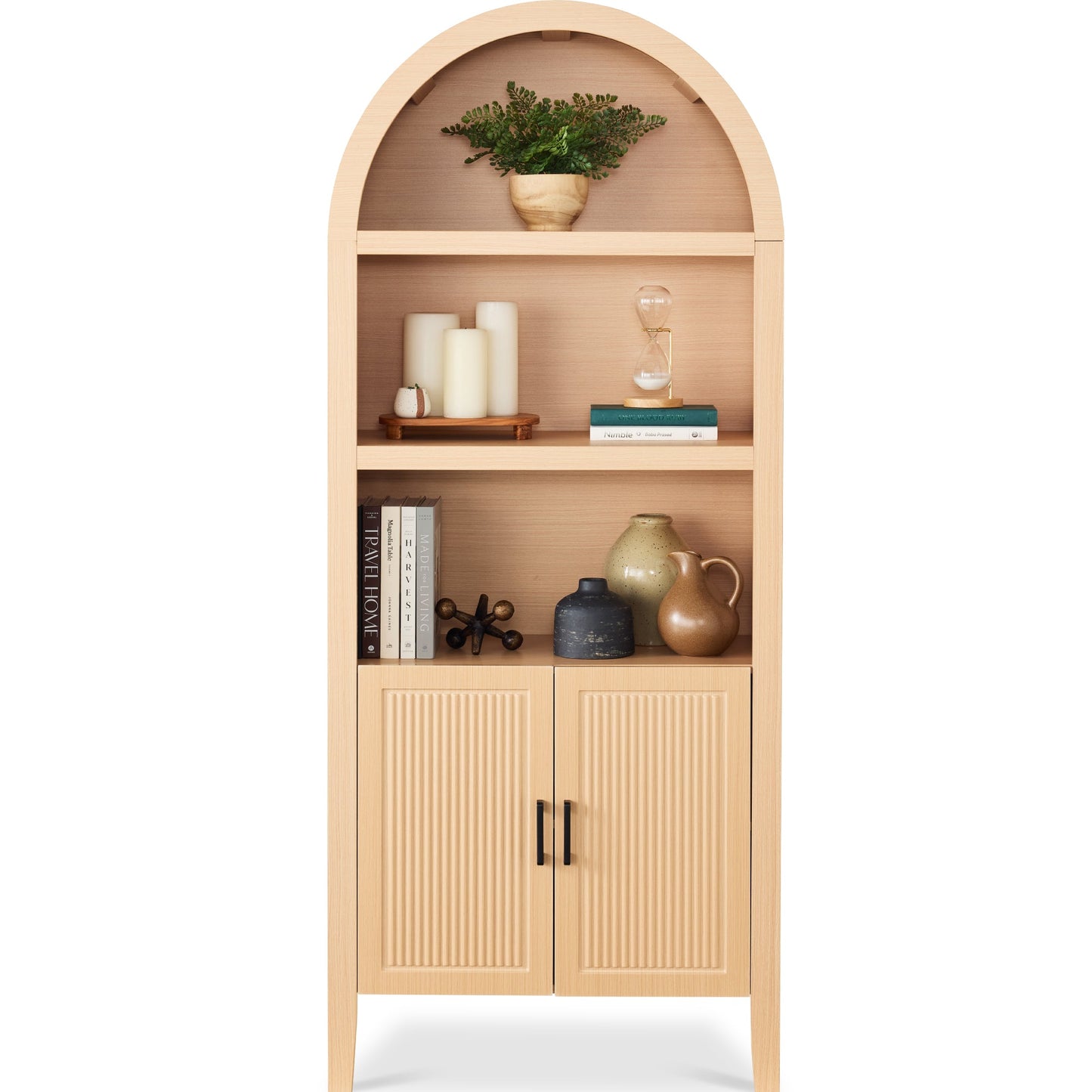 Arched 5-Tier Storage Cabinet w/ Reeded Doors, Adjustable Shelves - 72in