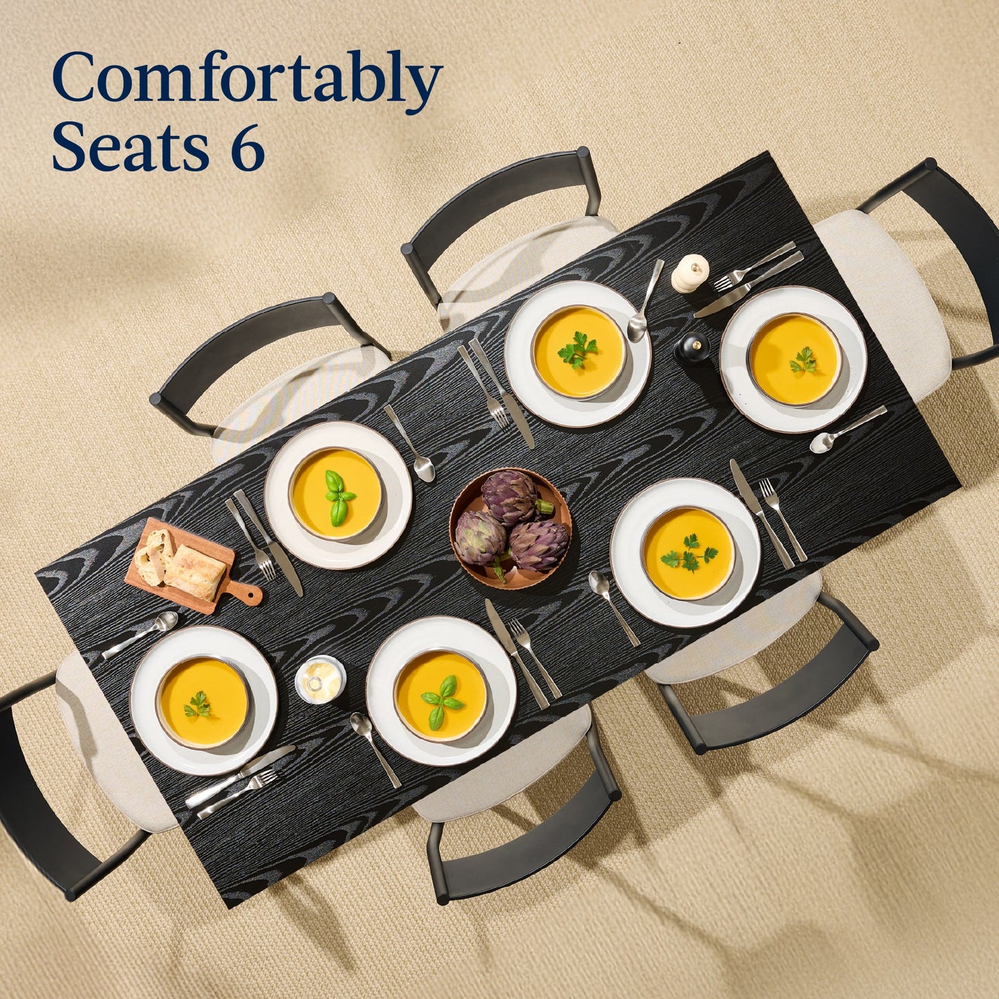 7-Piece Modern Dining Set, Kitchen Table w/ 6 Chairs, Metal Frame