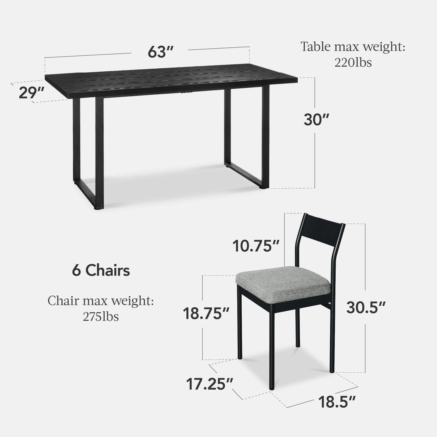 7-Piece Modern Dining Set, Kitchen Table w/ 6 Chairs, Metal Frame
