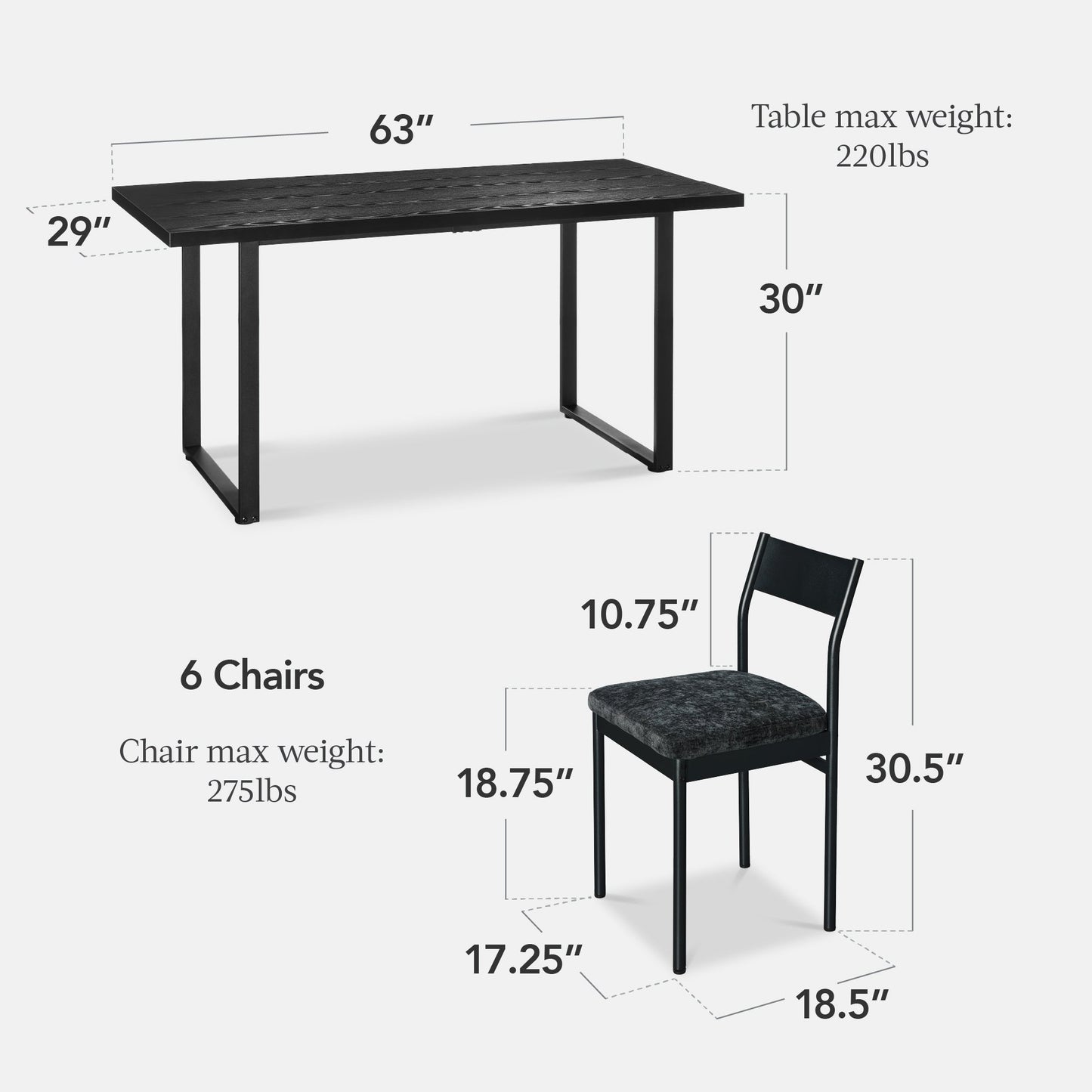 7-Piece Modern Dining Set, Kitchen Table w/ 6 Chairs, Metal Frame