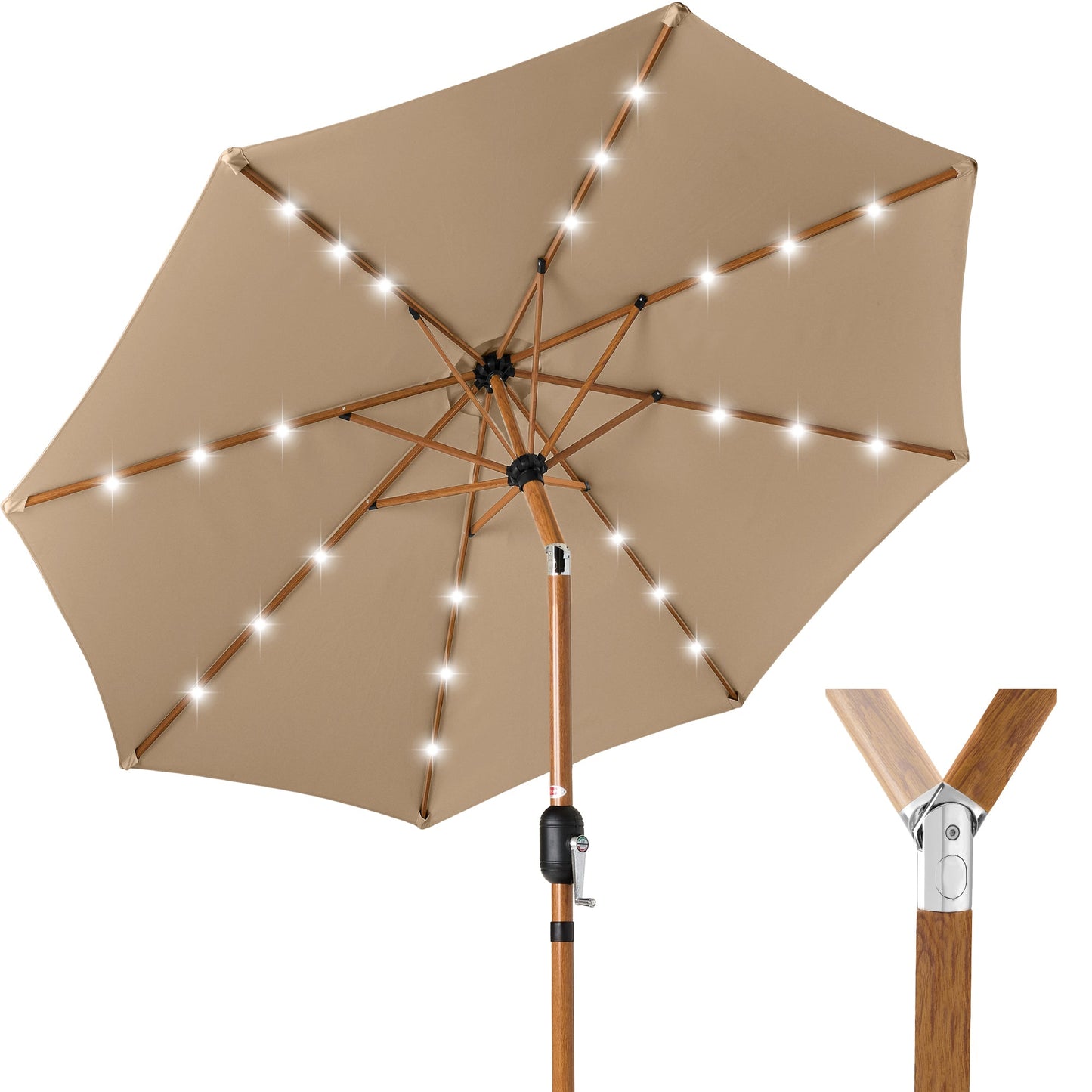 Woodgrain Pattern Solar LED Lighted Patio Umbrella w/ Adjustable Tilt - 10ft