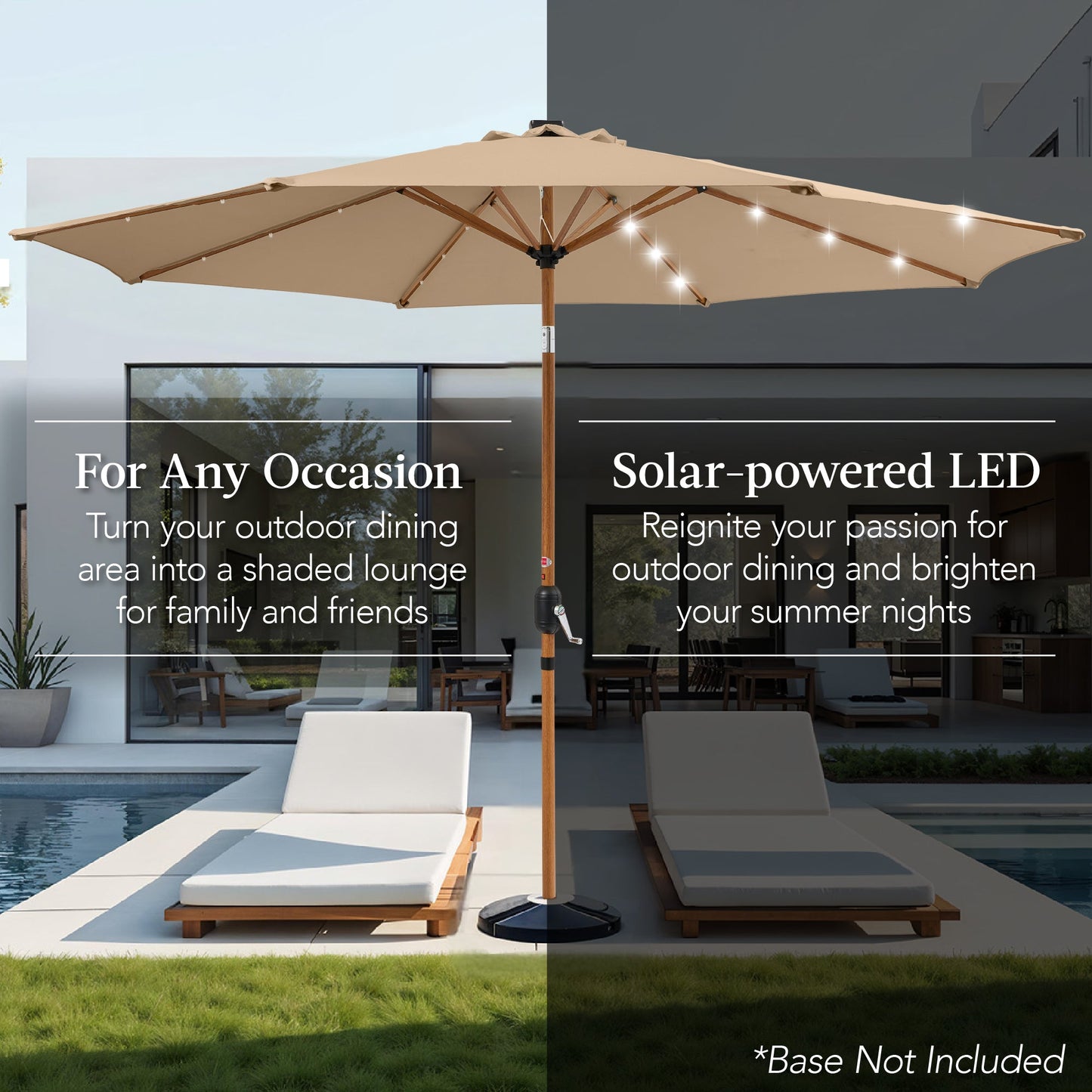 Woodgrain Pattern Solar LED Lighted Patio Umbrella w/ Adjustable Tilt - 10ft