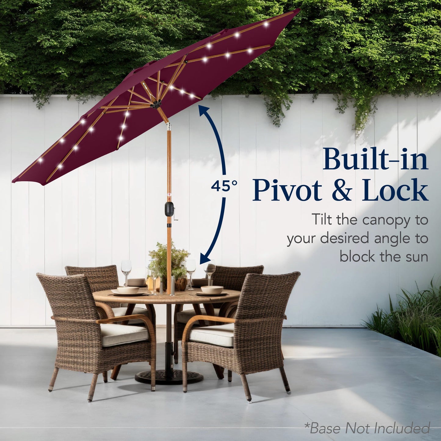 Woodgrain Pattern Solar LED Lighted Patio Umbrella w/ Adjustable Tilt - 10ft
