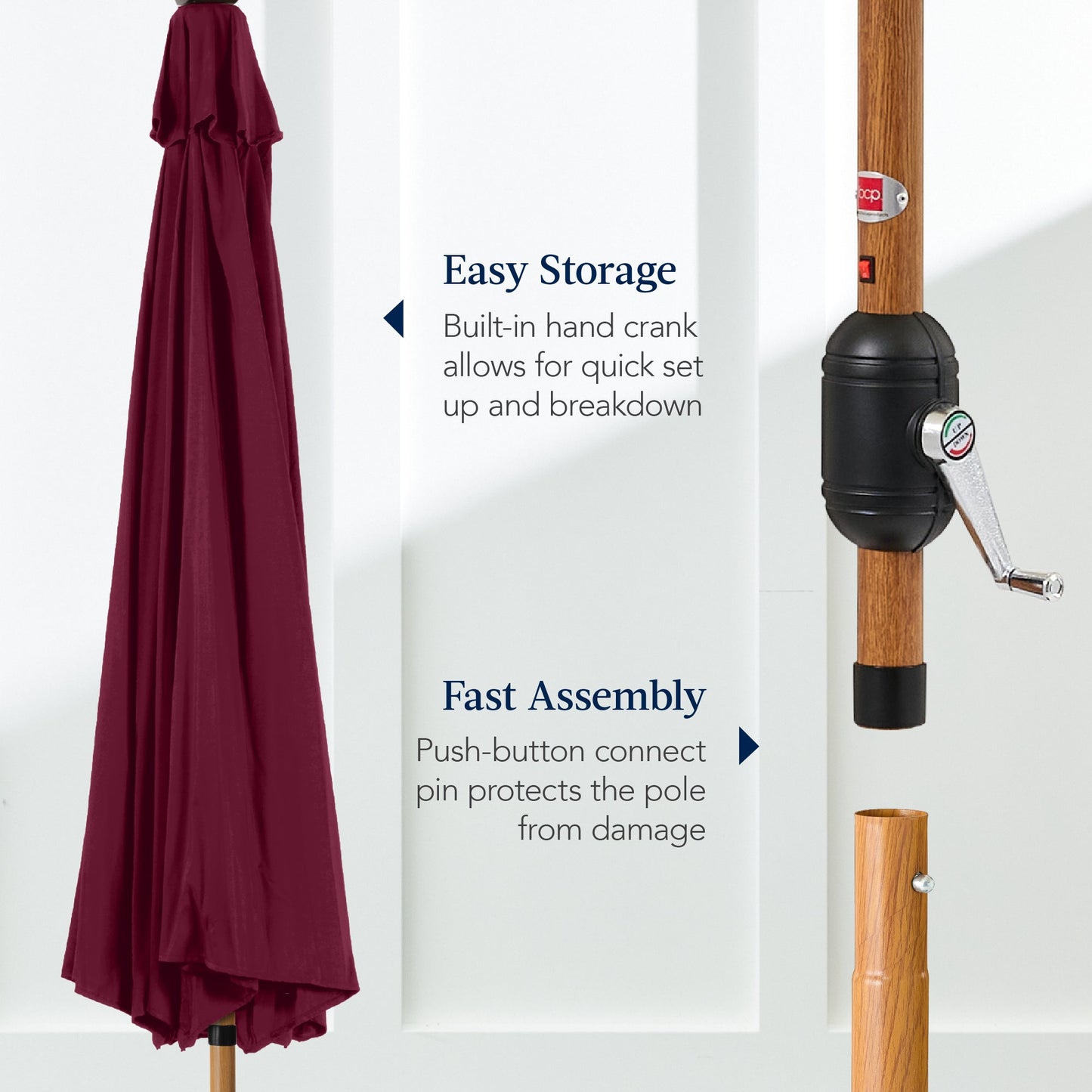 Woodgrain Pattern Solar LED Lighted Patio Umbrella w/ Adjustable Tilt - 10ft