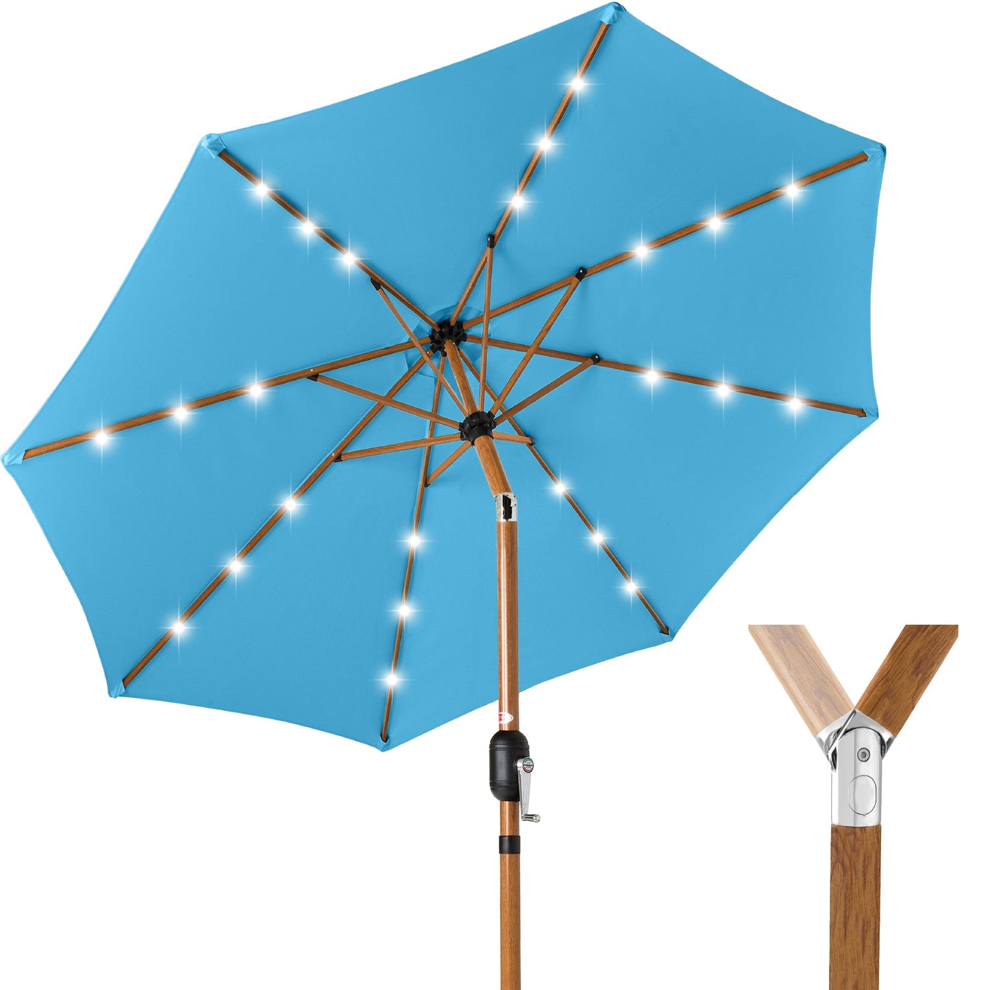 Woodgrain Pattern Solar LED Lighted Patio Umbrella w/ Adjustable Tilt - 10ft