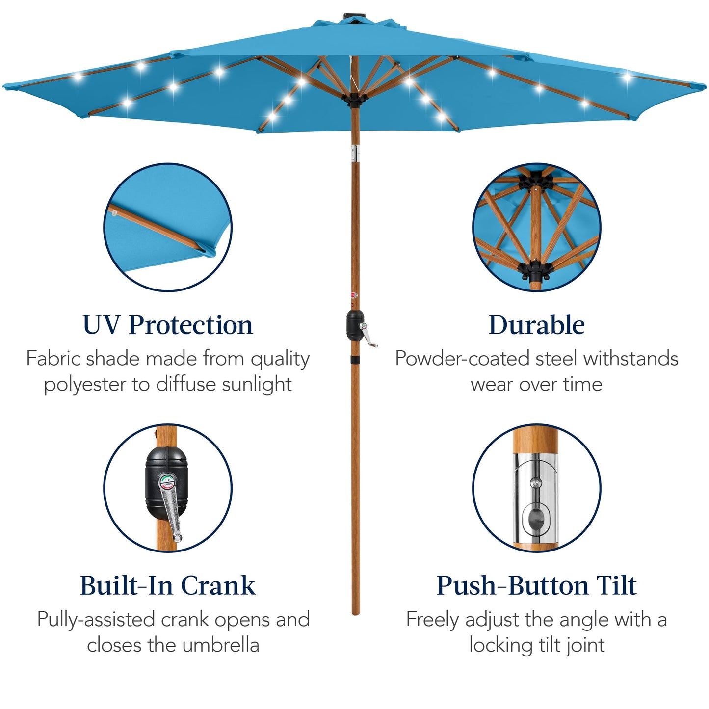Woodgrain Pattern Solar LED Lighted Patio Umbrella w/ Adjustable Tilt - 10ft