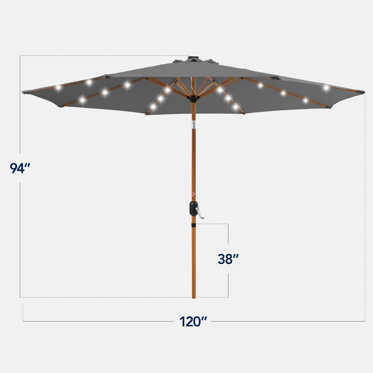Woodgrain Pattern Solar LED Lighted Patio Umbrella w/ Adjustable Tilt - 10ft