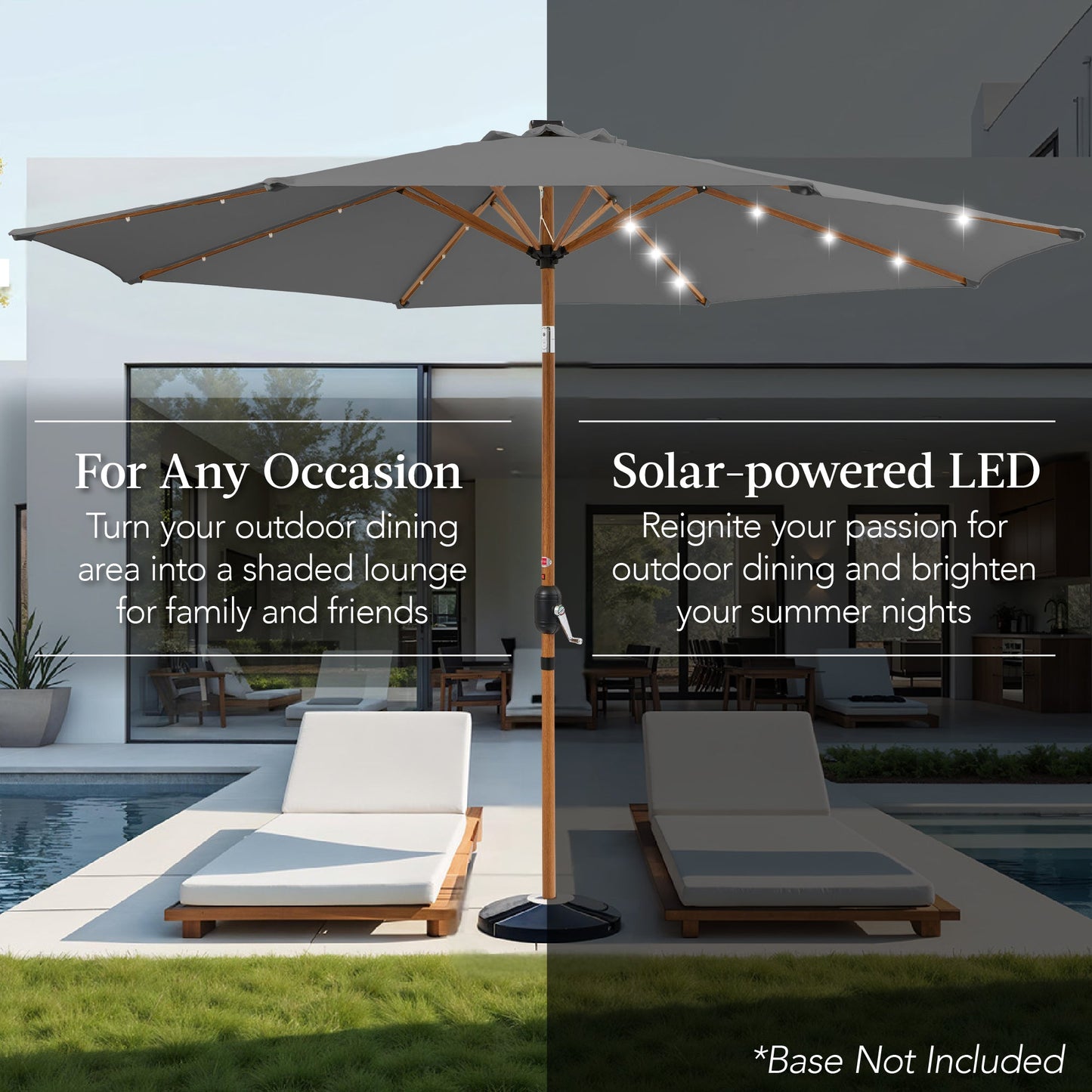 Woodgrain Pattern Solar LED Lighted Patio Umbrella w/ Adjustable Tilt - 10ft