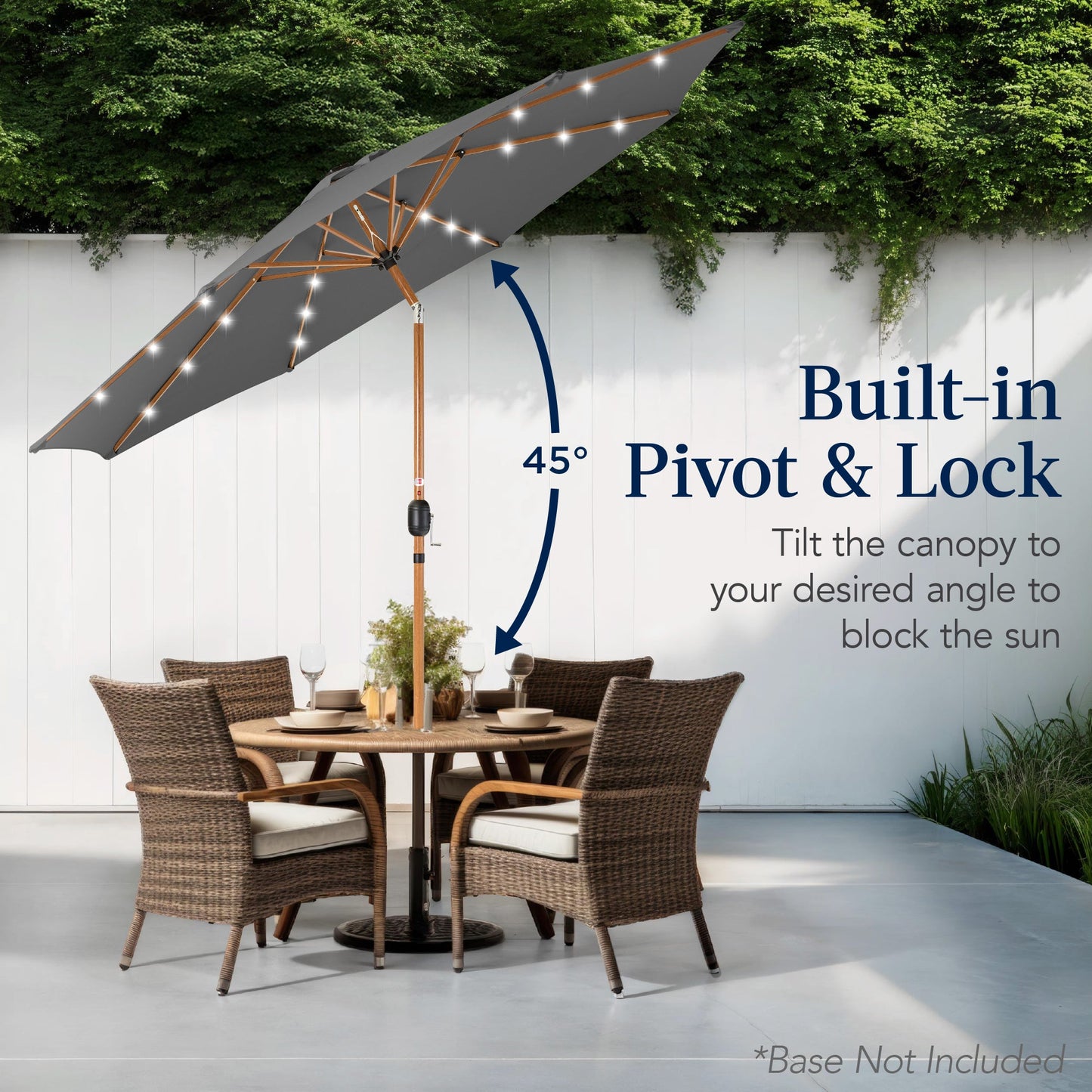 Woodgrain Pattern Solar LED Lighted Patio Umbrella w/ Adjustable Tilt - 10ft