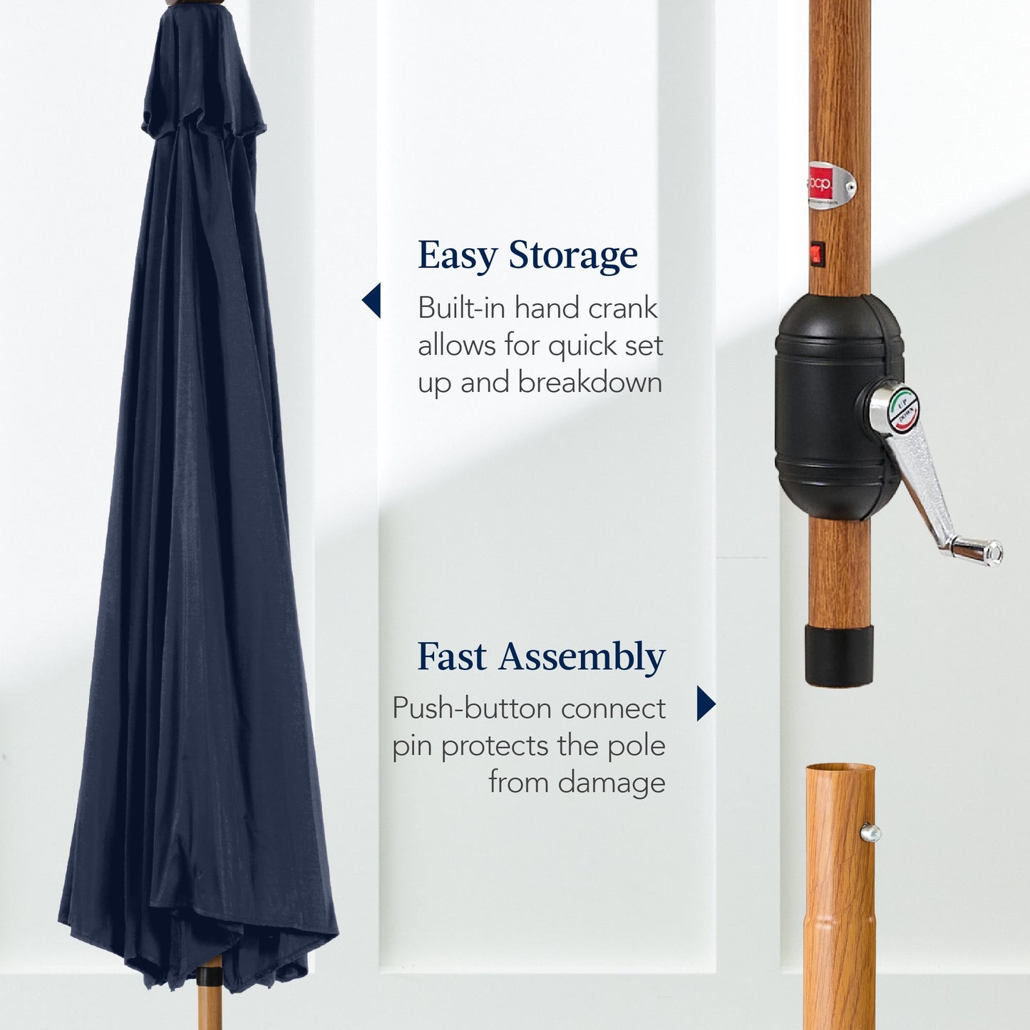 Woodgrain Pattern Solar LED Lighted Patio Umbrella w/ Adjustable Tilt - 10ft