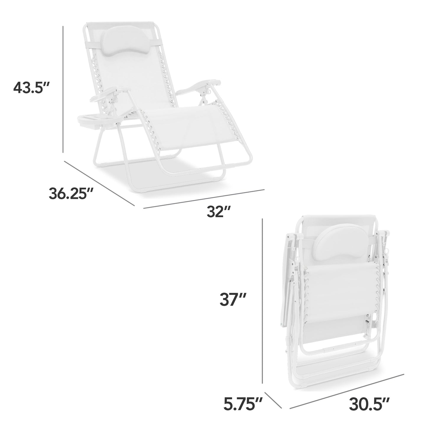 Oversized Reclining Zero Gravity Chair Lounger w/ Cup Holder, Pillow