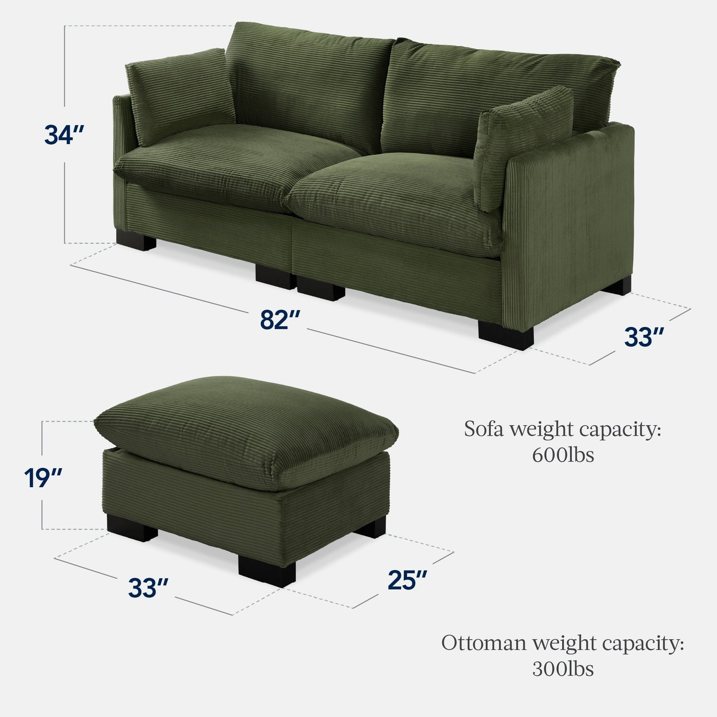 Modular Sectional Pillowtop Sofa w/ Ottoman & Storage  82in