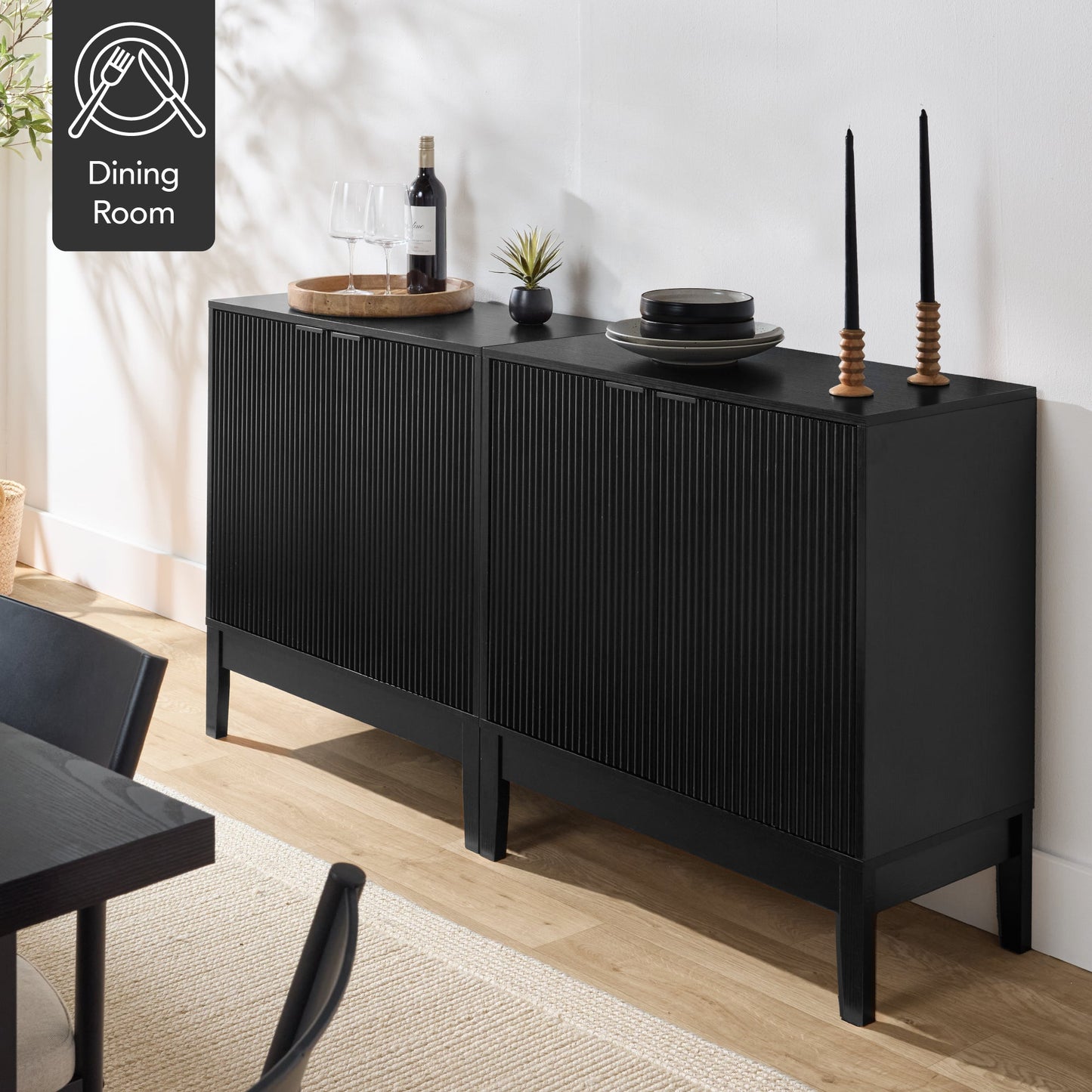 2-Door Reeded Storage Cabinet, Accent Furniture, Sideboard