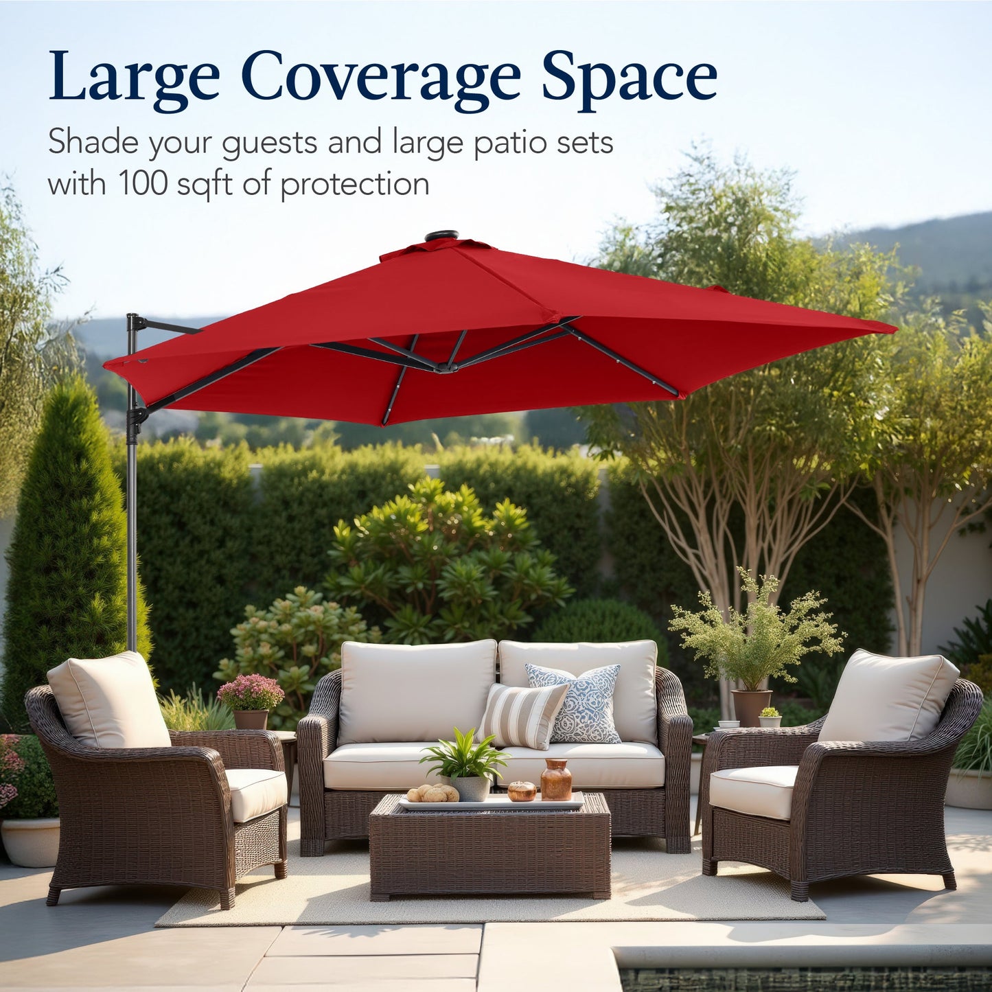360 LED Rotating Cantilever Offset Patio Umbrella - 10ft