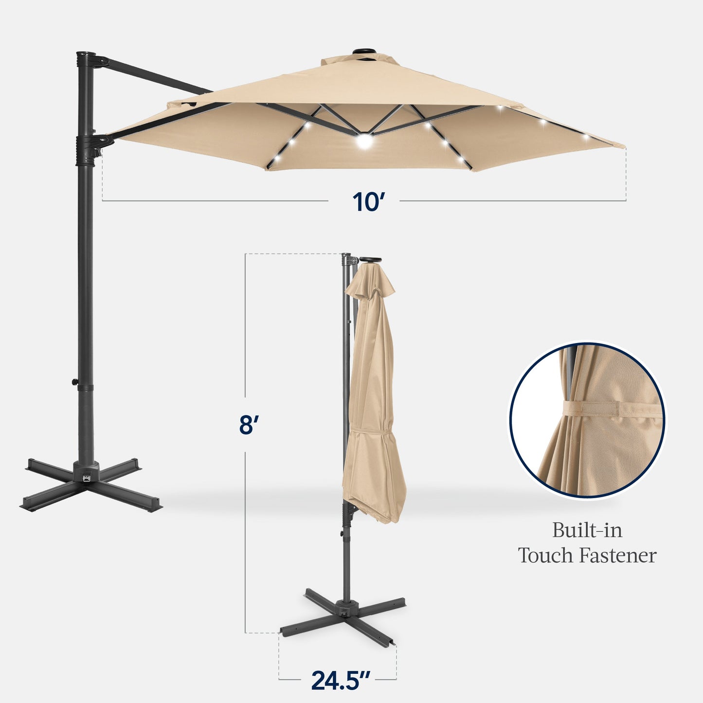 360 LED Rotating Cantilever Offset Patio Umbrella - 10ft