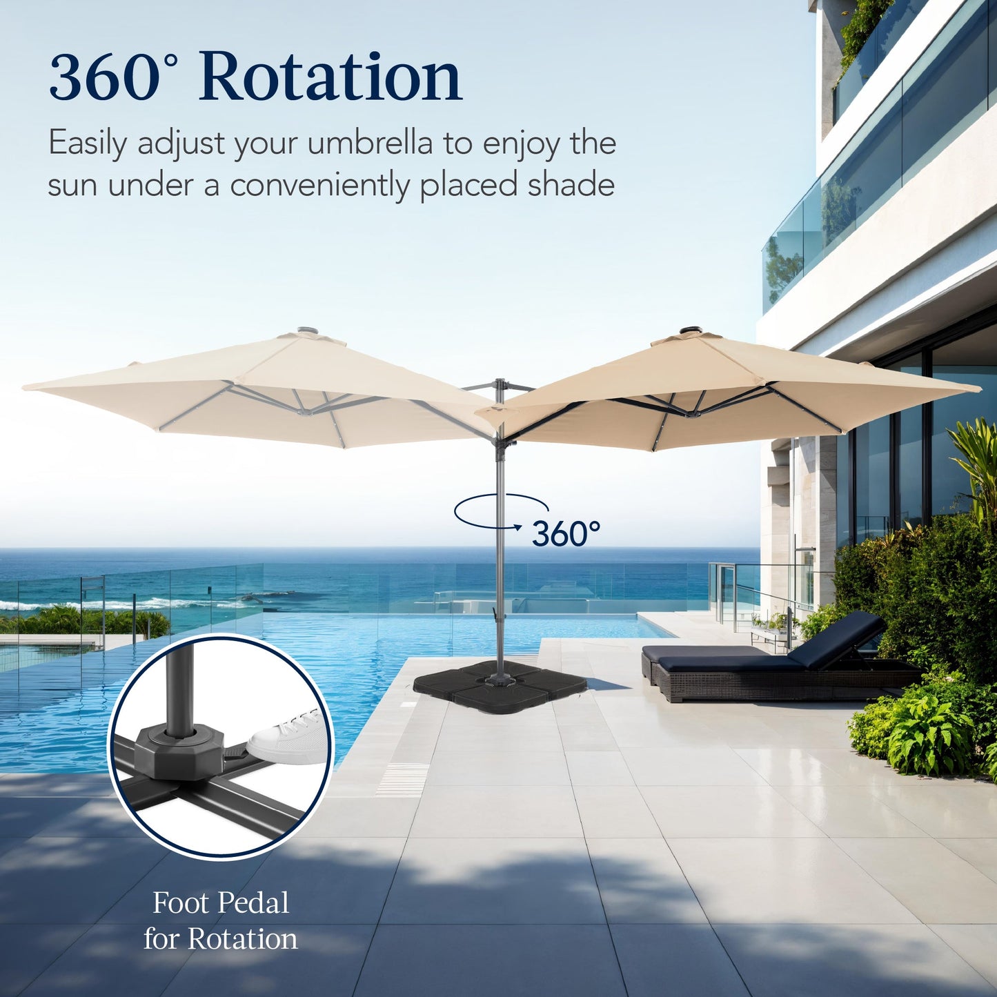 360 LED Rotating Cantilever Offset Patio Umbrella - 10ft