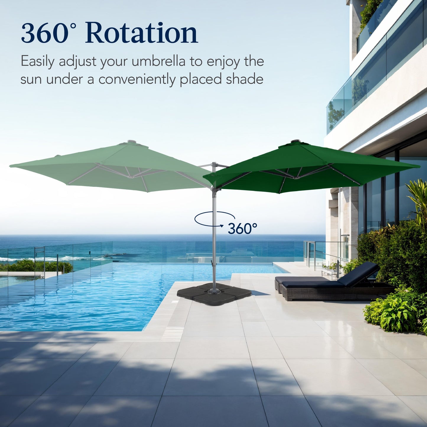 360 LED Rotating Cantilever Offset Patio Umbrella - 10ft