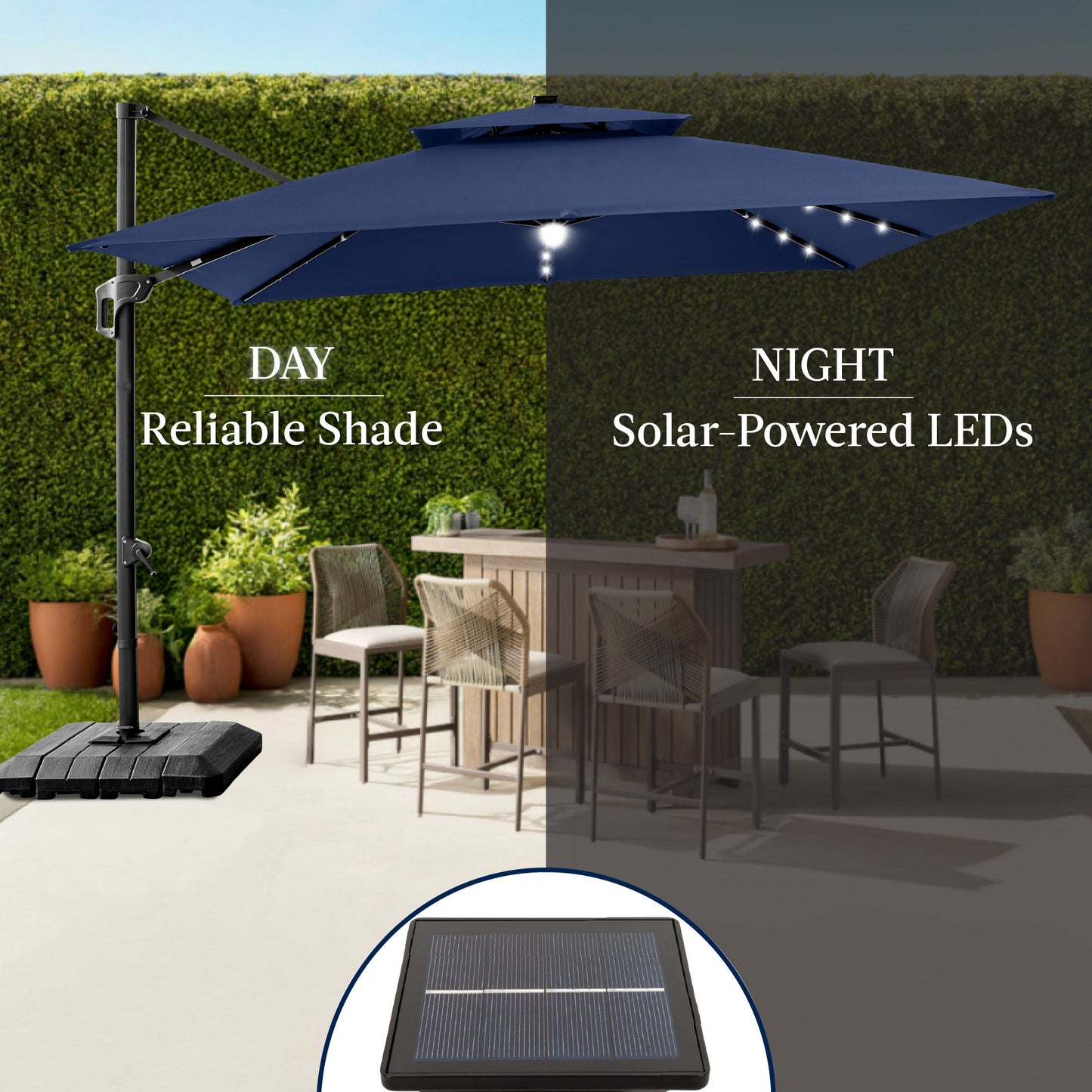 9x12ft 2-Tier Outdoor Solar LED Cantilever Patio Umbrella
