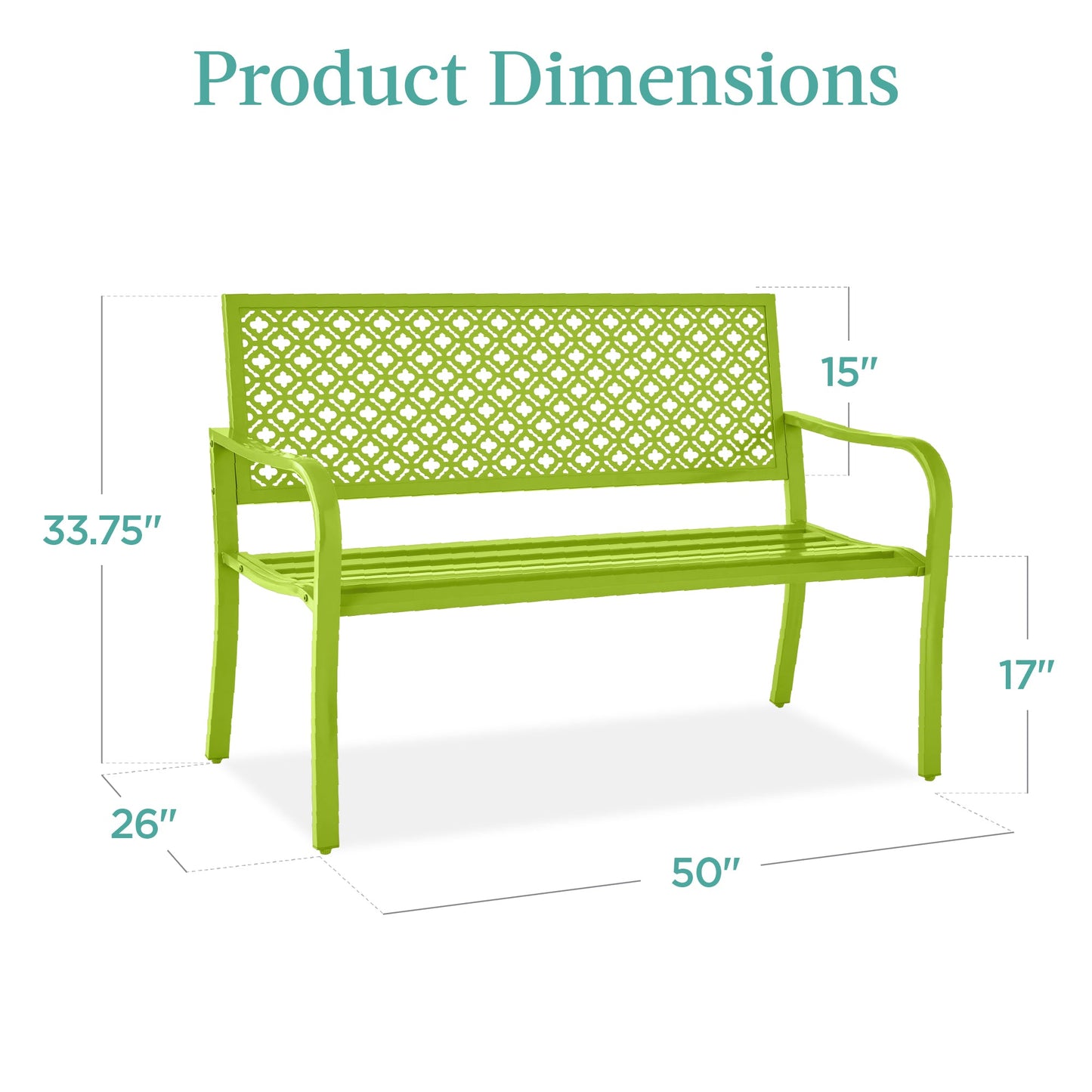 Indoor Outdoor Steel Bench w/ Geometric Backrest, Foot Levelers