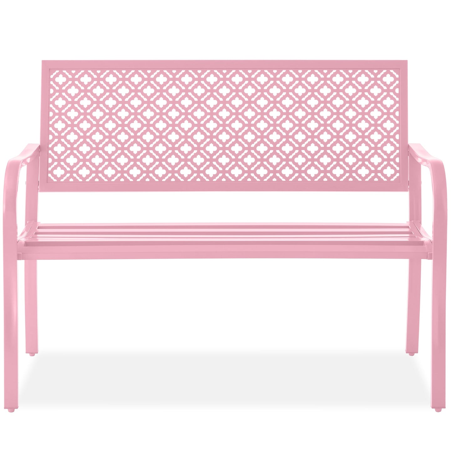 Indoor Outdoor Steel Bench w/ Geometric Backrest, Foot Levelers