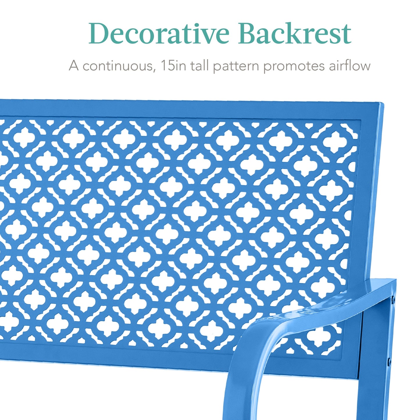 Indoor Outdoor Steel Bench w/ Geometric Backrest, Foot Levelers