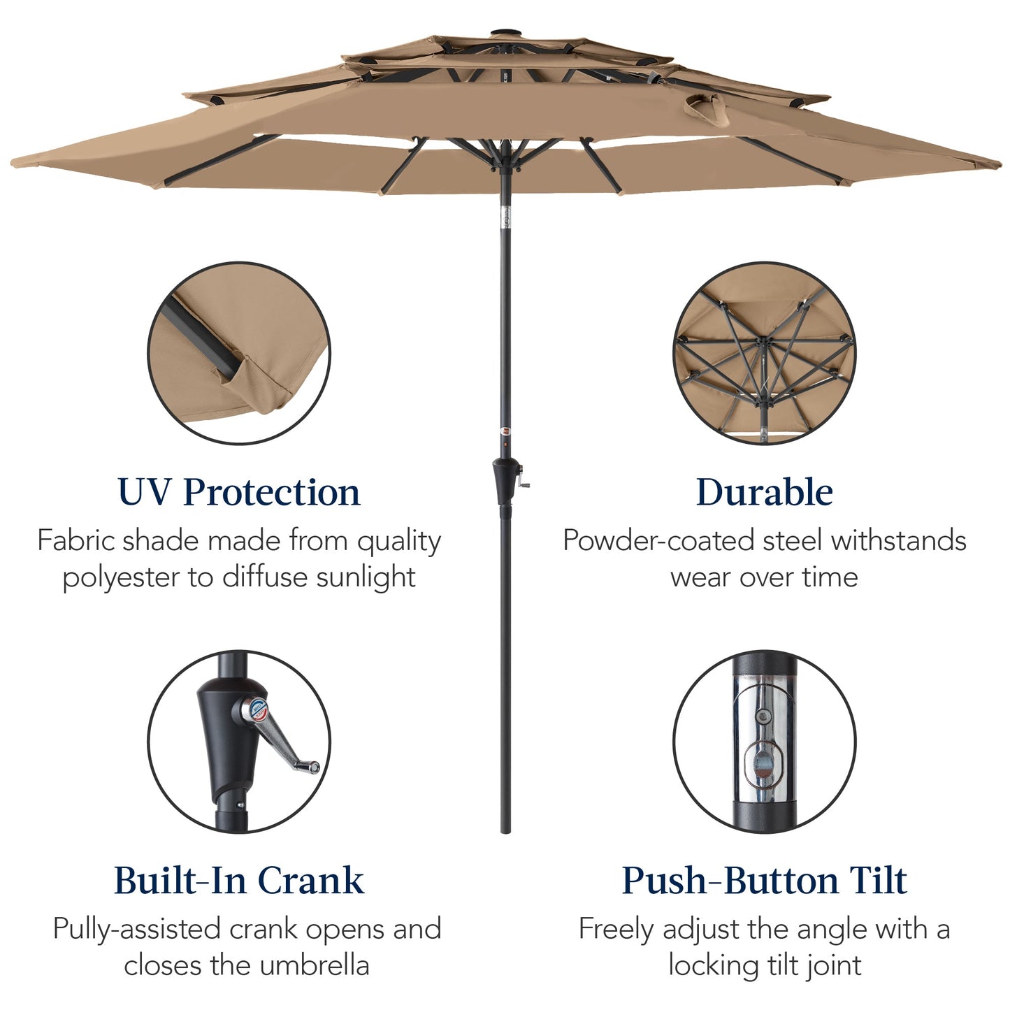 3-Tier Patio Umbrella w/ Tilt Adjustment, Crank - 10ft