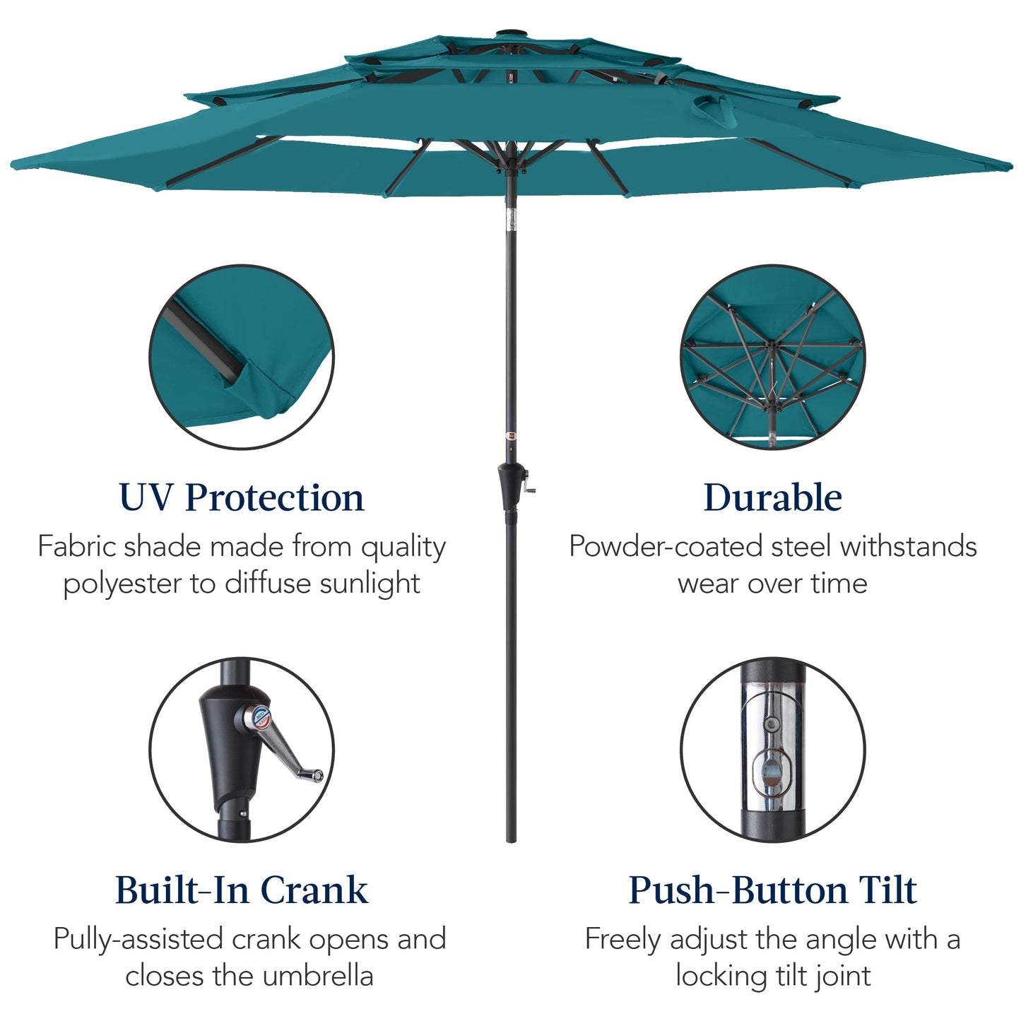 3-Tier Patio Umbrella w/ Tilt Adjustment, Crank - 10ft