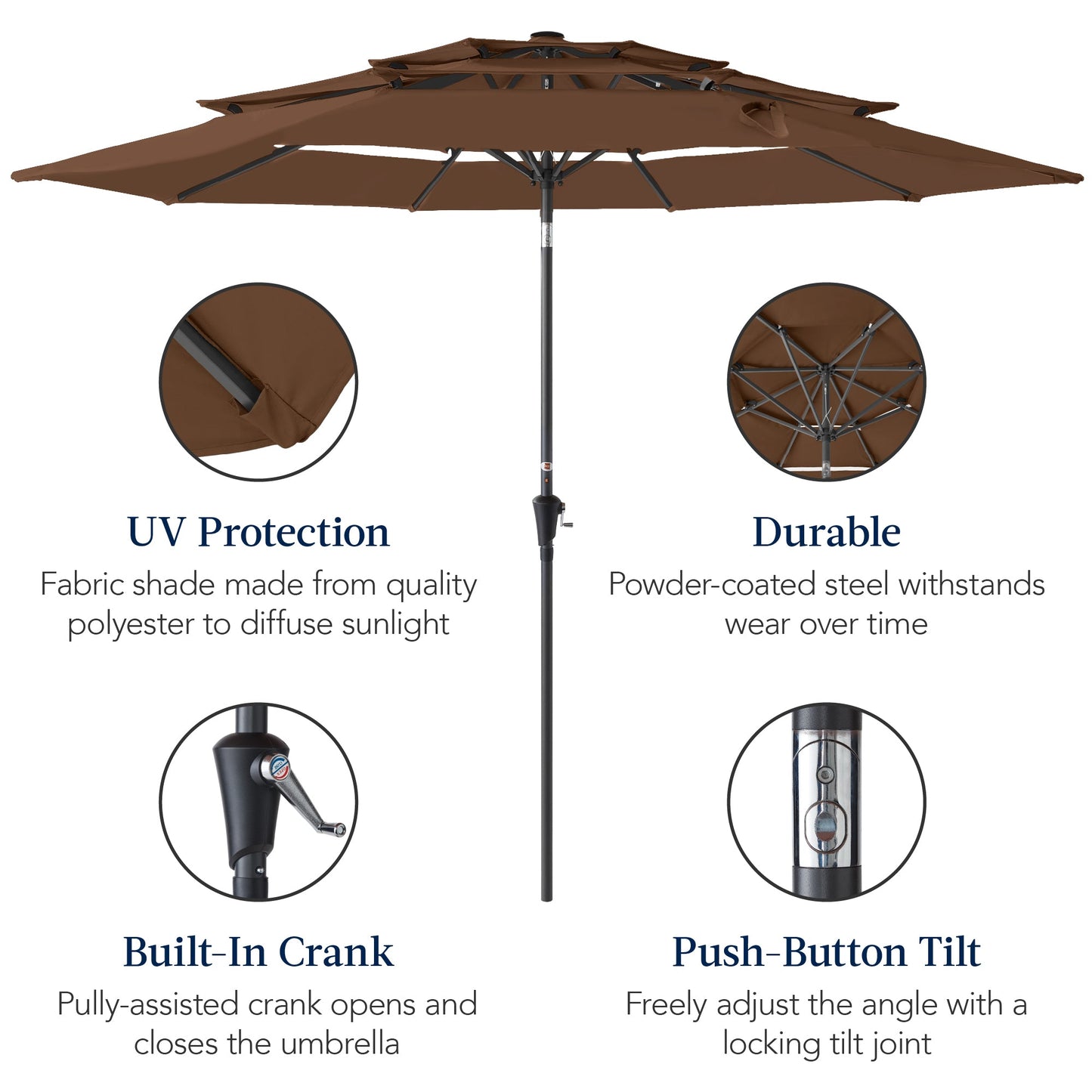 3-Tier Patio Umbrella w/ Tilt Adjustment, Crank - 10ft