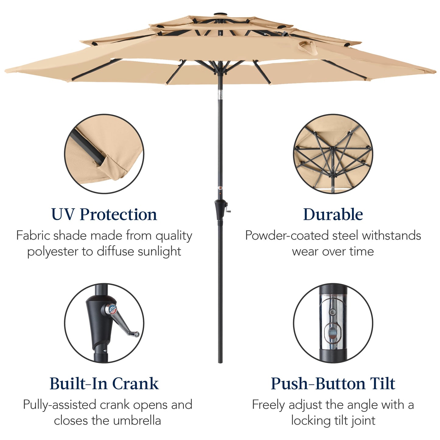 3-Tier Patio Umbrella w/ Tilt Adjustment, Crank - 10ft